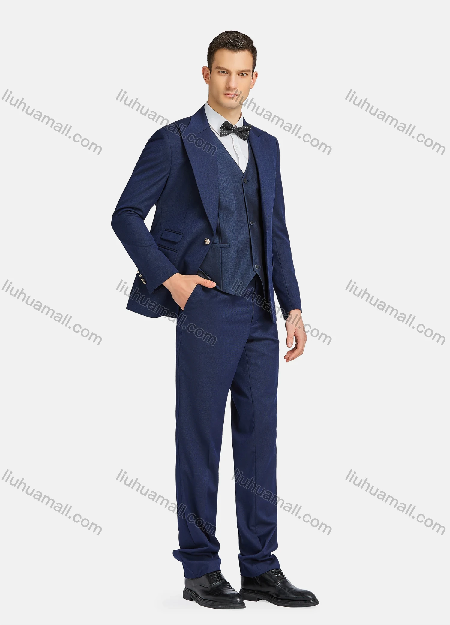 Wholesale Men's Formal Business Lapel Plain One Button Blazer Jacket & Single Breasted Waistcoat & Pants 3 Piece Suit Set - Liuhuamall