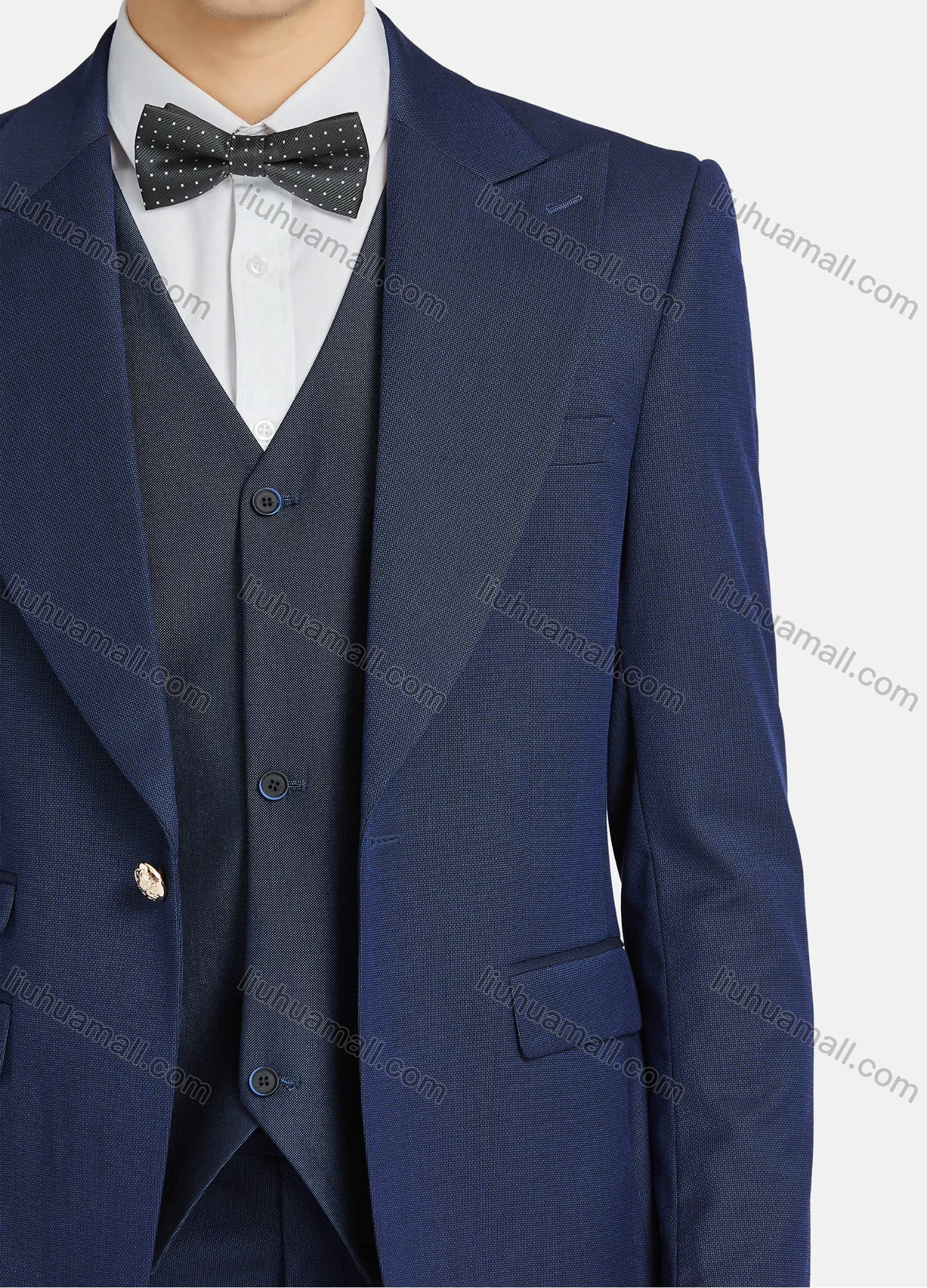 Wholesale Men's Formal Business Lapel Plain One Button Blazer Jacket & Single Breasted Waistcoat & Pants 3 Piece Suit Set - Liuhuamall