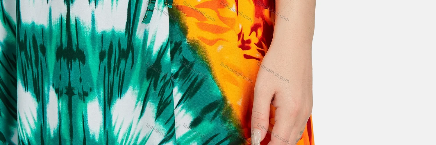 Wholesale Women's African Casual Scoop Neck Tie Dye Allover Print Maxi Dress With Turban BFX-34-789D2# - Liuhuamall