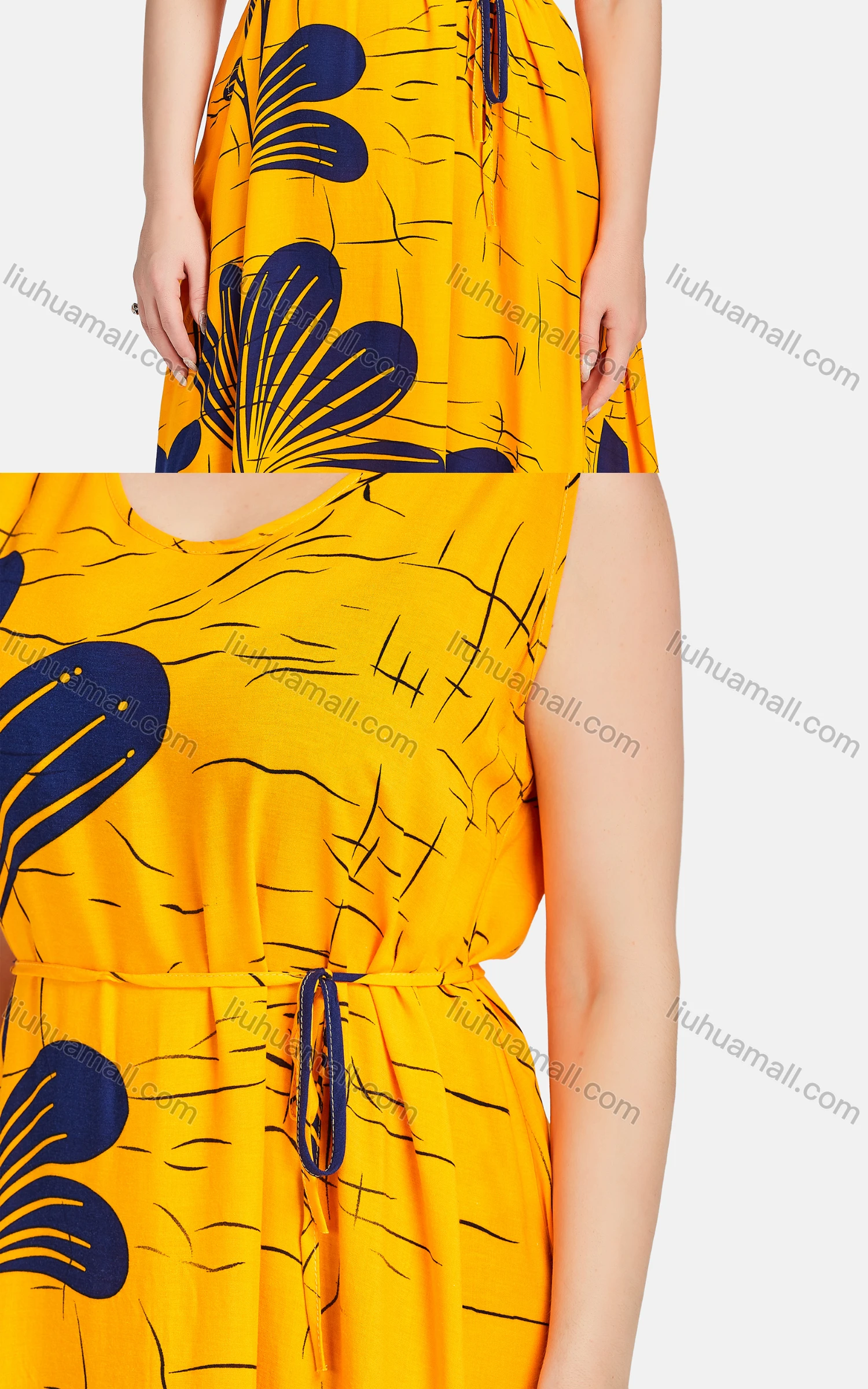 Wholesale Women's Casual Scoop Neck Floral Lace Up Midi Tank Dress - Liuhuamall