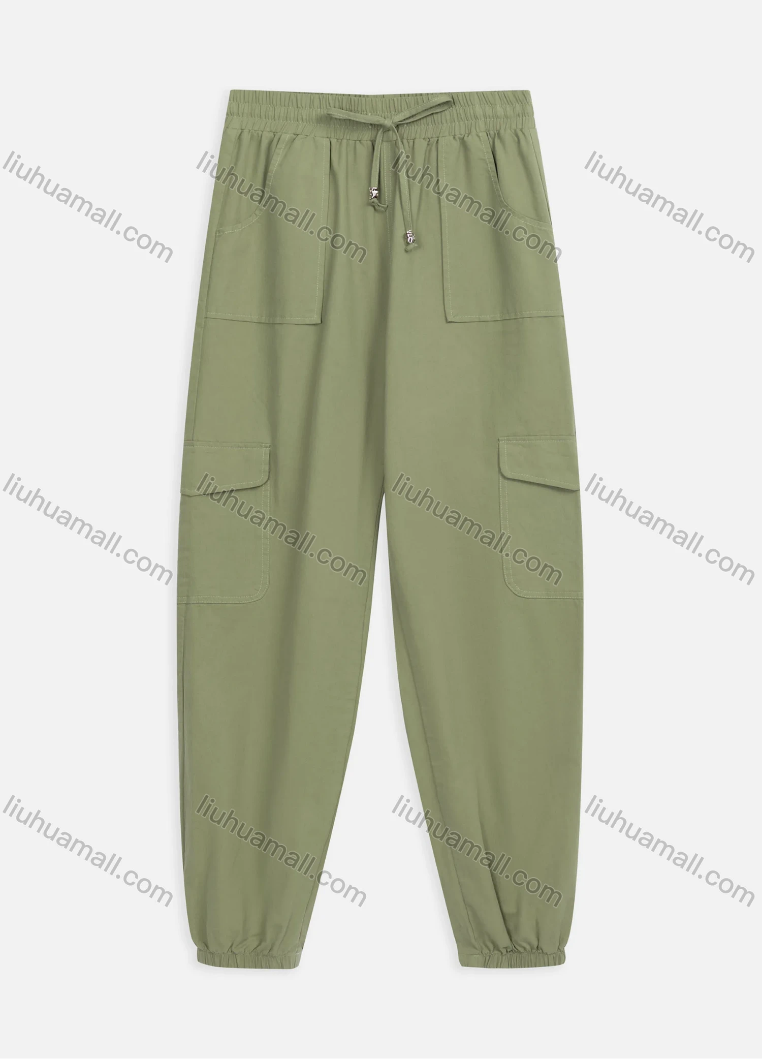 Wholesale Women's Casual Plain Drawstring Ankle Length Cargo Pants Joggers 8038# - Liuhuamall