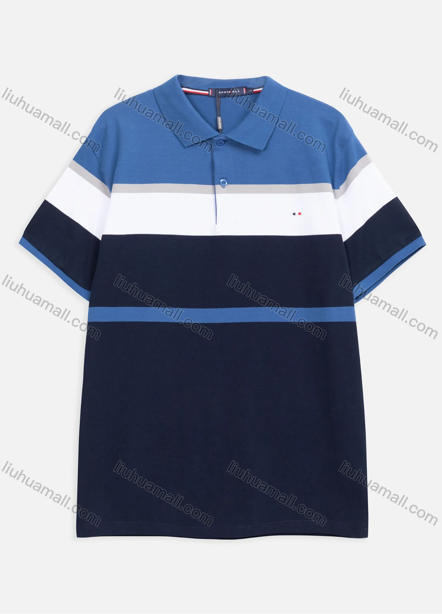 Wholesale Men's Casual Short Sleeve Striped Colorblock Polo Shirt 2318# - Liuhuamall