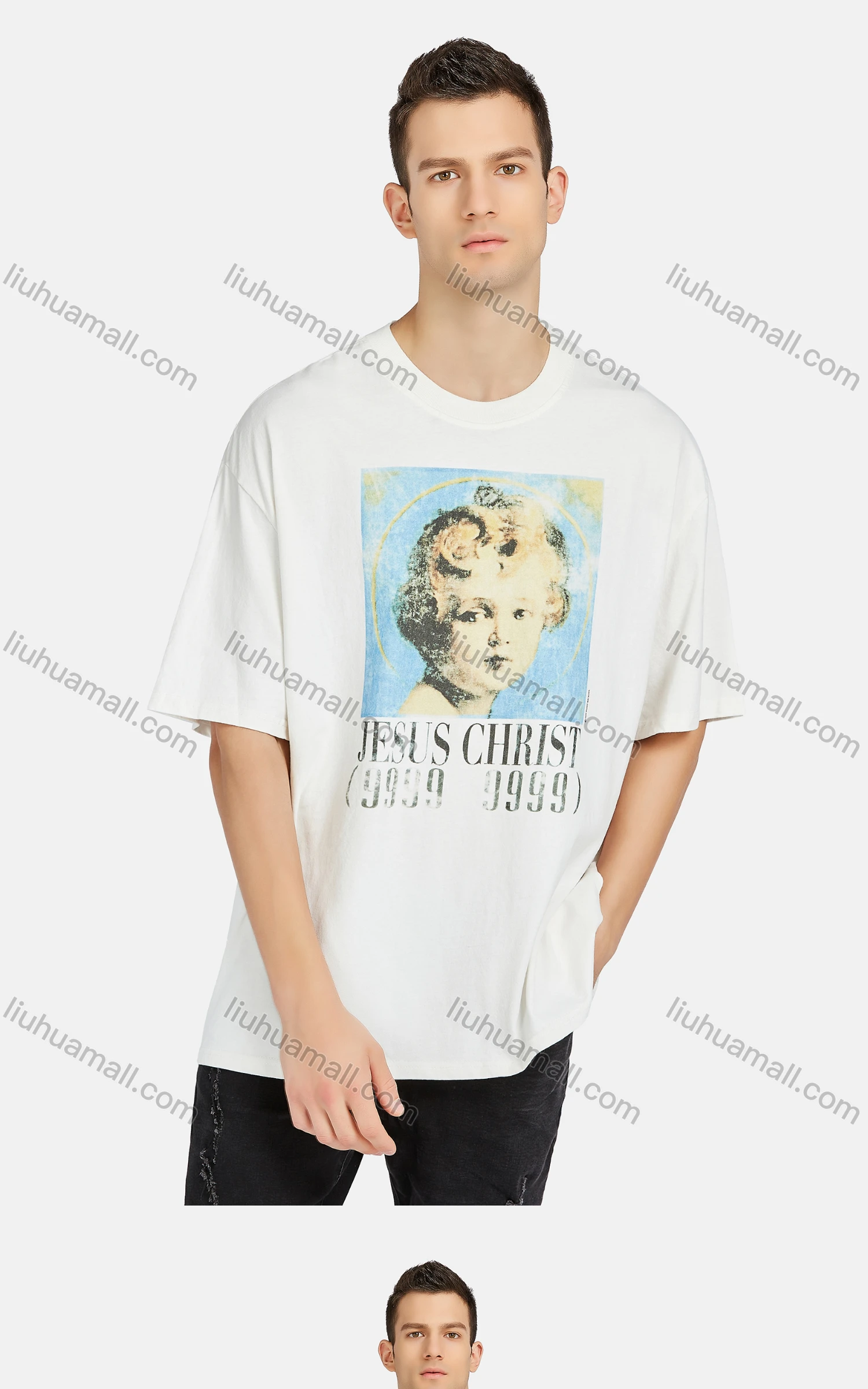 Wholesale Men's Hip Hop Crew Neck Short Sleeve Loose Fit Graphic Letter T-shirt - Liuhuamall