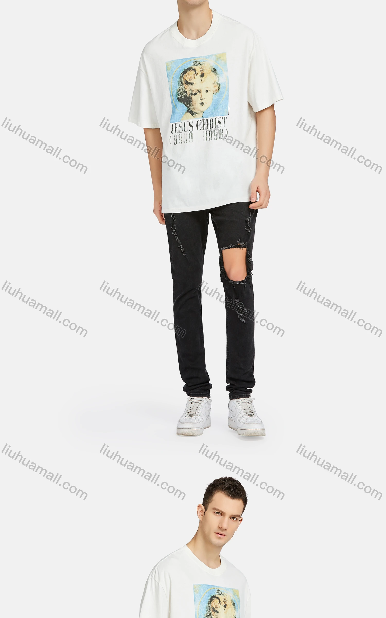 Wholesale Men's Hip Hop Crew Neck Short Sleeve Loose Fit Graphic Letter T-shirt - Liuhuamall
