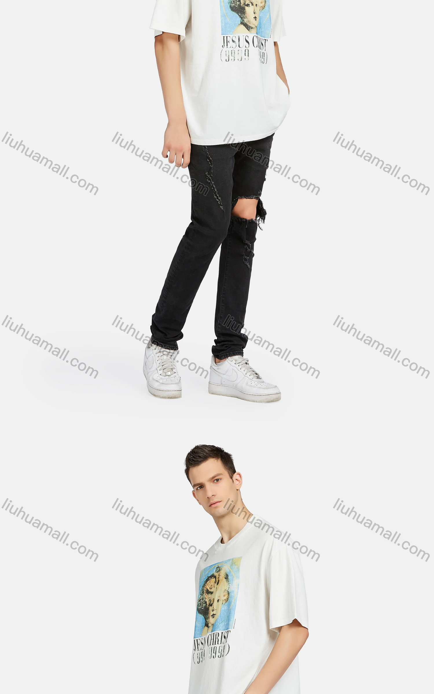 Wholesale Men's Hip Hop Crew Neck Short Sleeve Loose Fit Graphic Letter T-shirt - Liuhuamall