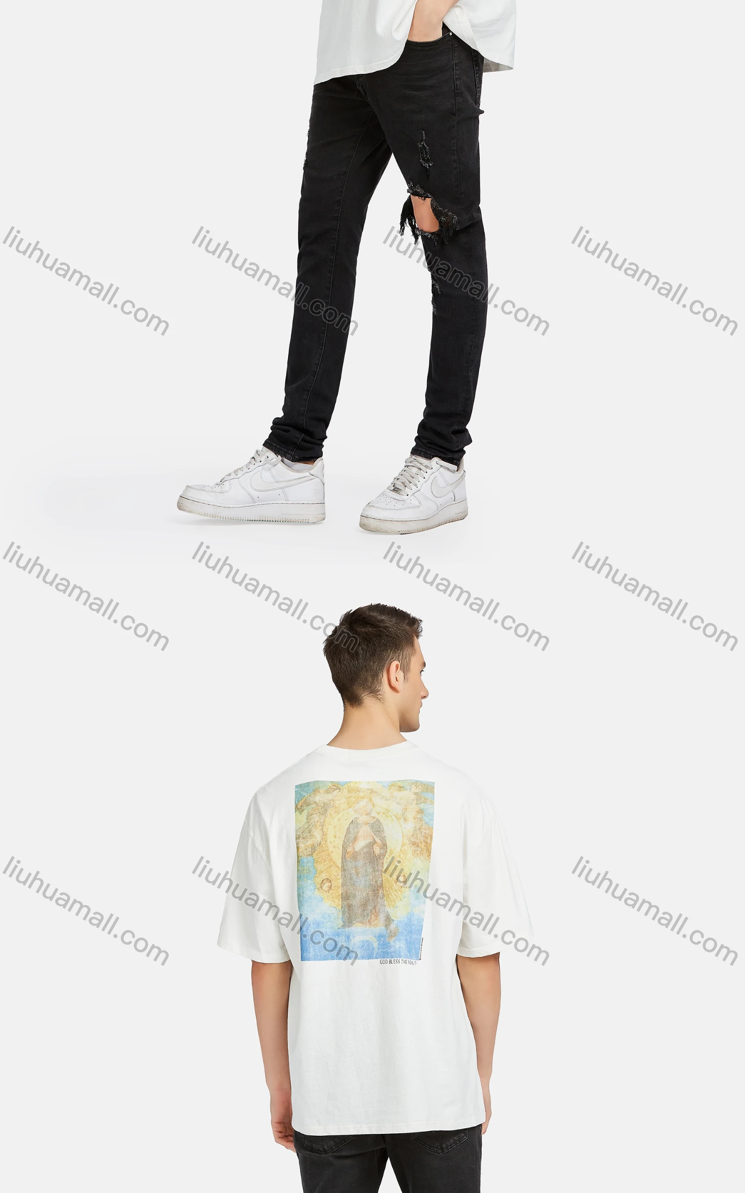 Wholesale Men's Hip Hop Crew Neck Short Sleeve Loose Fit Graphic Letter T-shirt - Liuhuamall