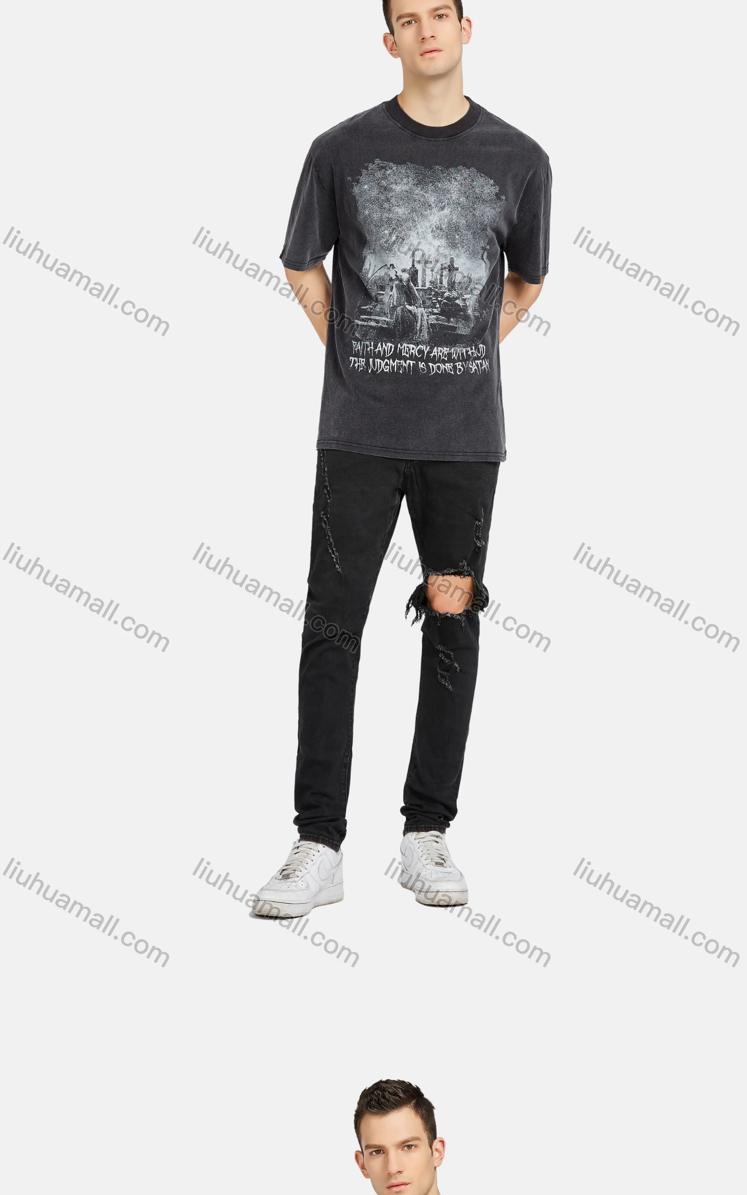 Wholesale Men's Hip Hop Crew Neck Short Sleeve Loose Fit Graphic Letter T-shirt - Liuhuamall