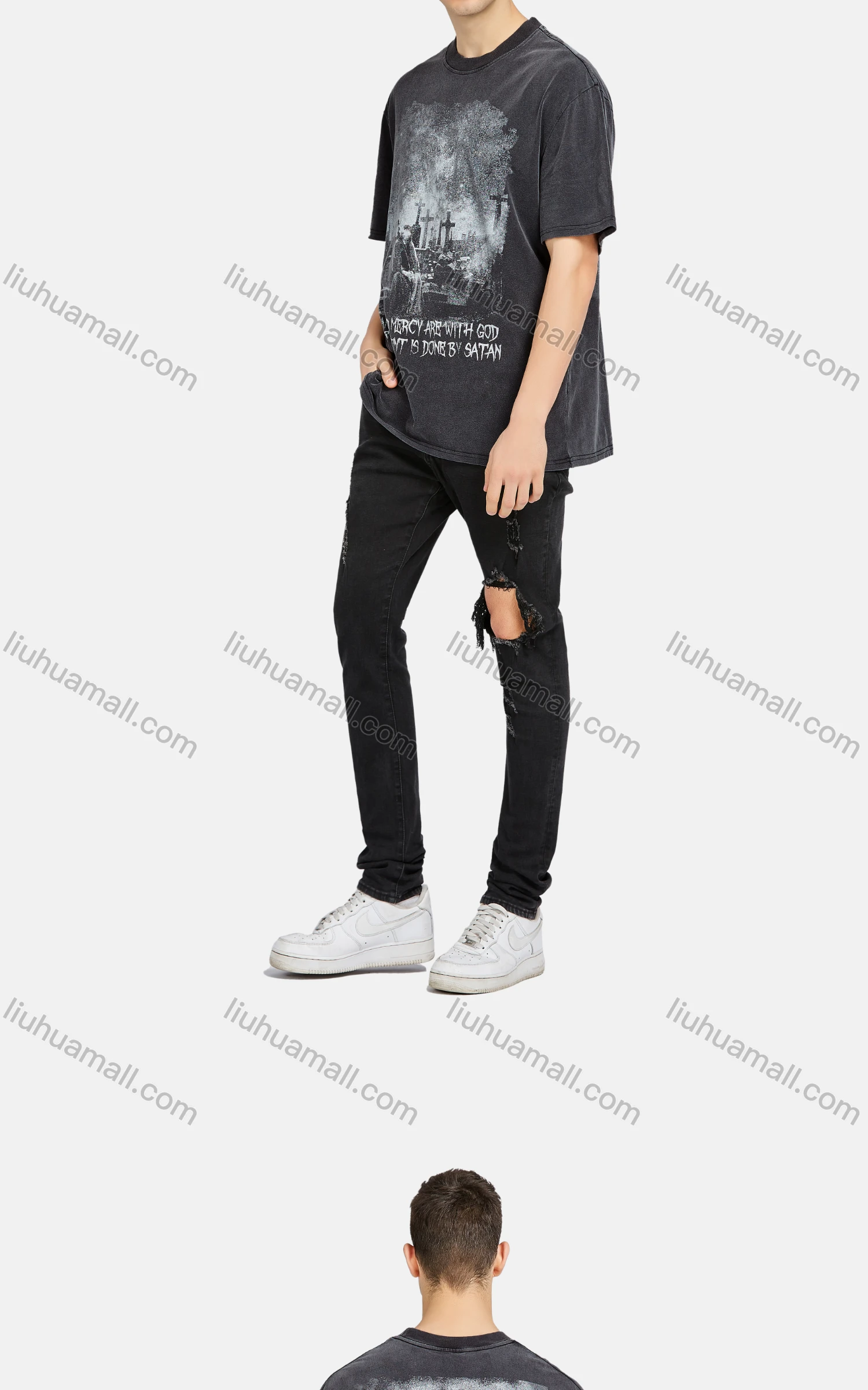 Wholesale Men's Hip Hop Crew Neck Short Sleeve Loose Fit Graphic Letter T-shirt - Liuhuamall