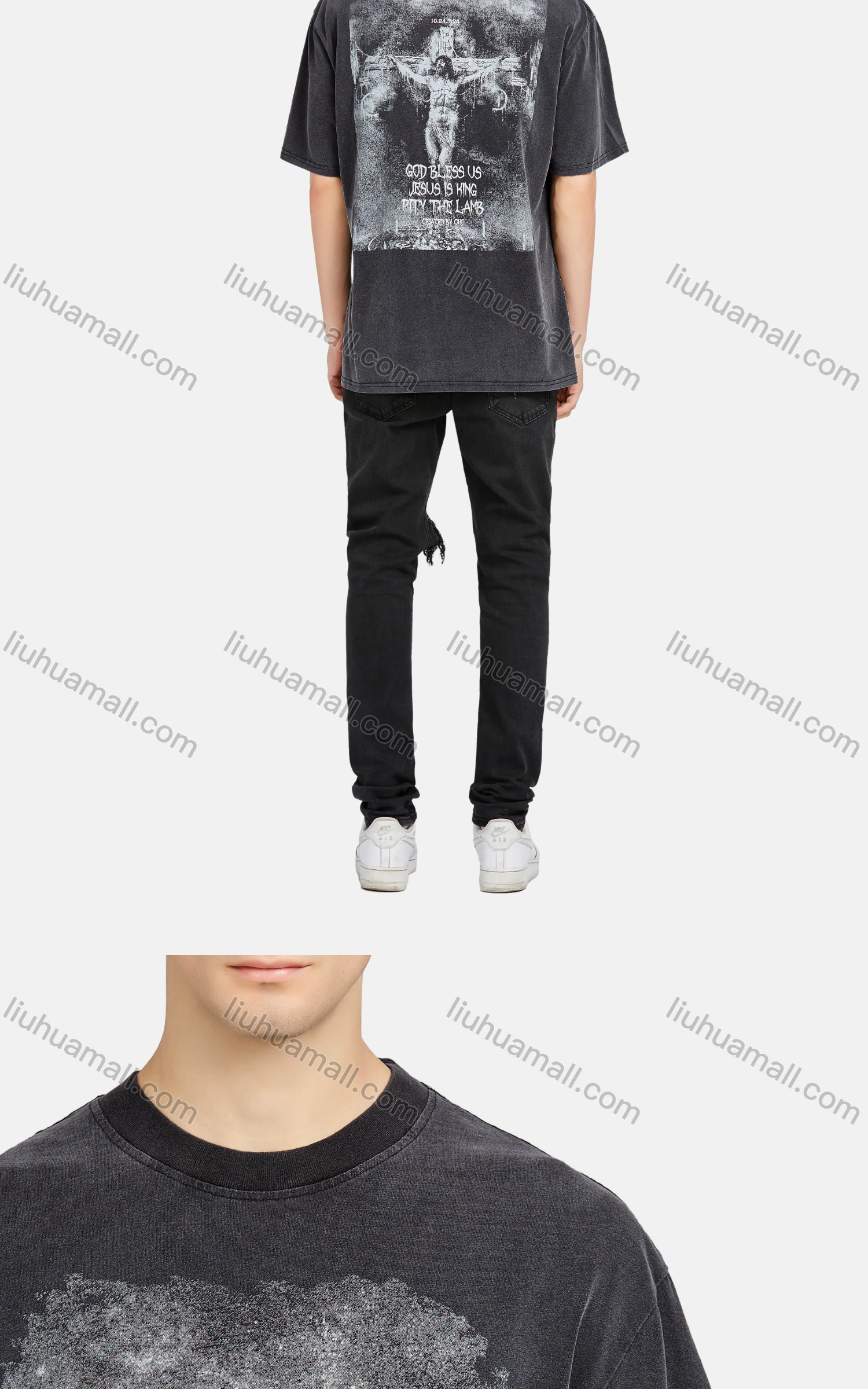 Wholesale Men's Hip Hop Crew Neck Short Sleeve Loose Fit Graphic Letter T-shirt - Liuhuamall