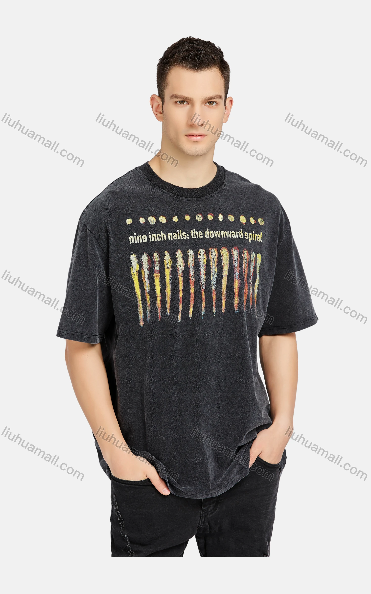 Wholesale Men's Hip Hop Crew Neck Short Sleeve Loose Fit Graphic Letter T-shirt - Liuhuamall
