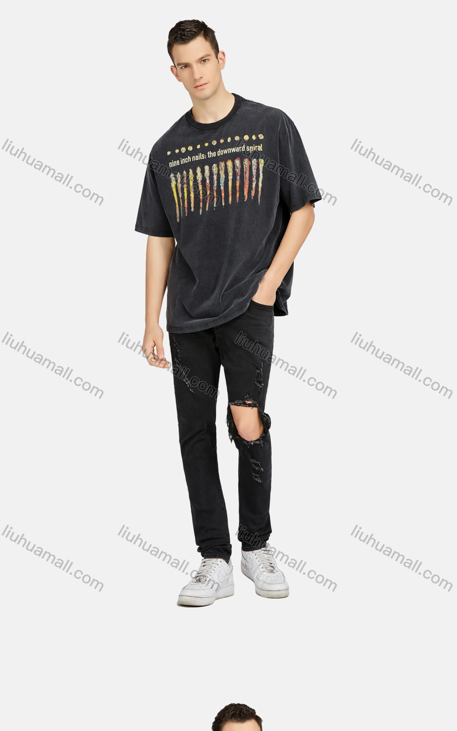 Wholesale Men's Hip Hop Crew Neck Short Sleeve Loose Fit Graphic Letter T-shirt - Liuhuamall