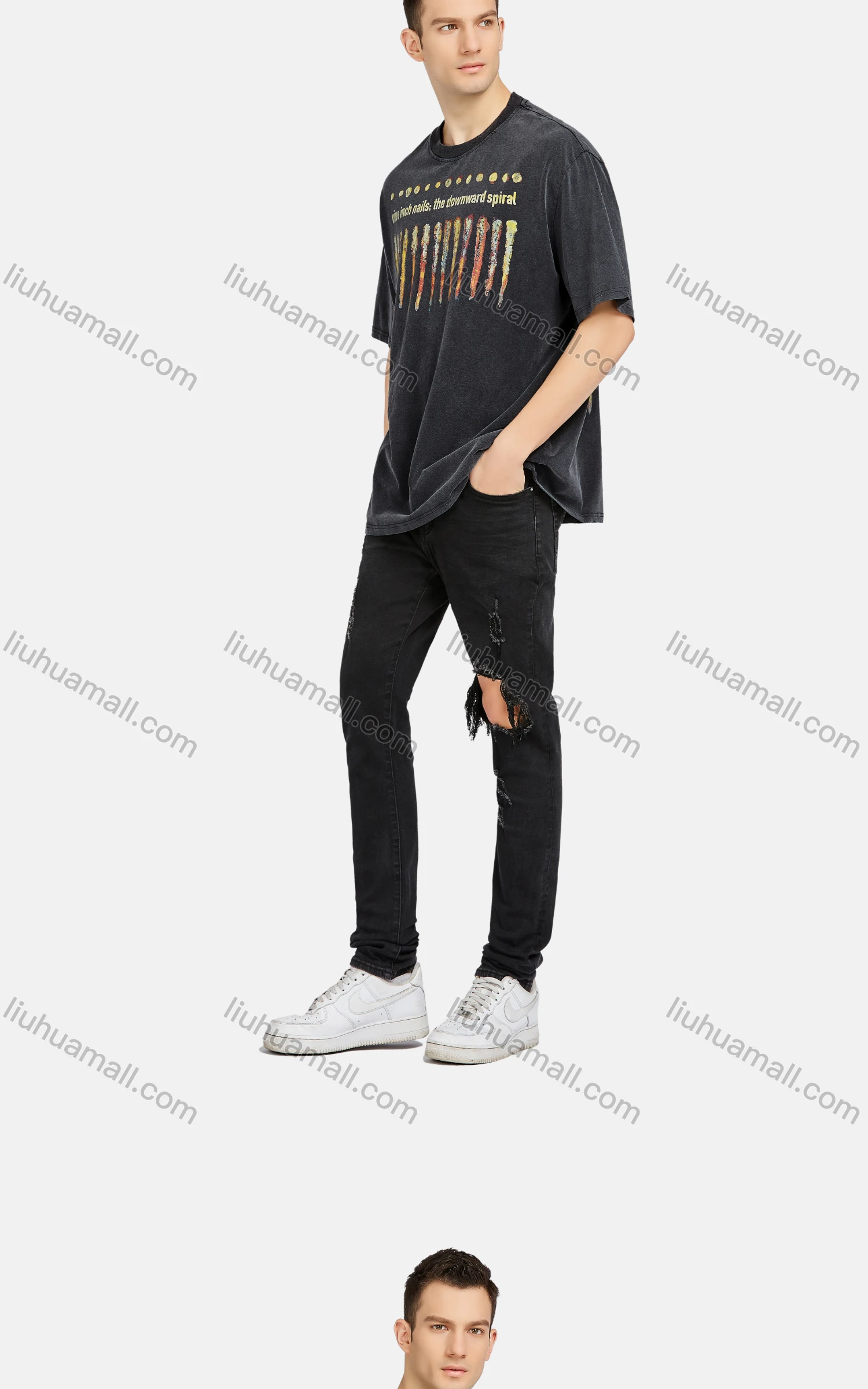 Wholesale Men's Hip Hop Crew Neck Short Sleeve Loose Fit Graphic Letter T-shirt - Liuhuamall