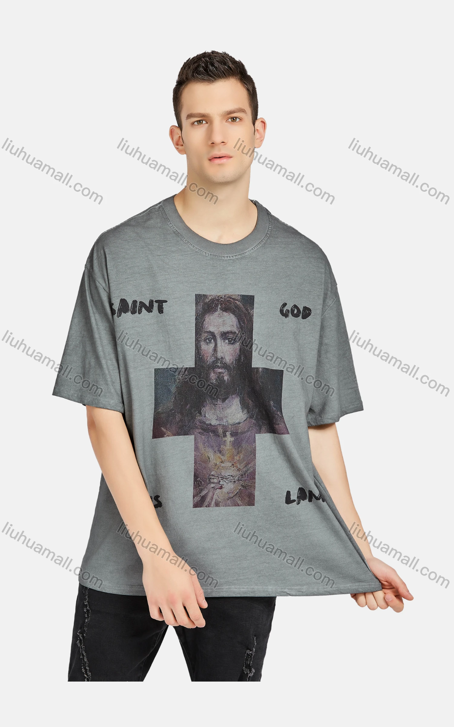 Wholesale Men's Hip Hop Crew Neck Short Sleeve Loose Fit Graphic Letter T-shirt - Liuhuamall