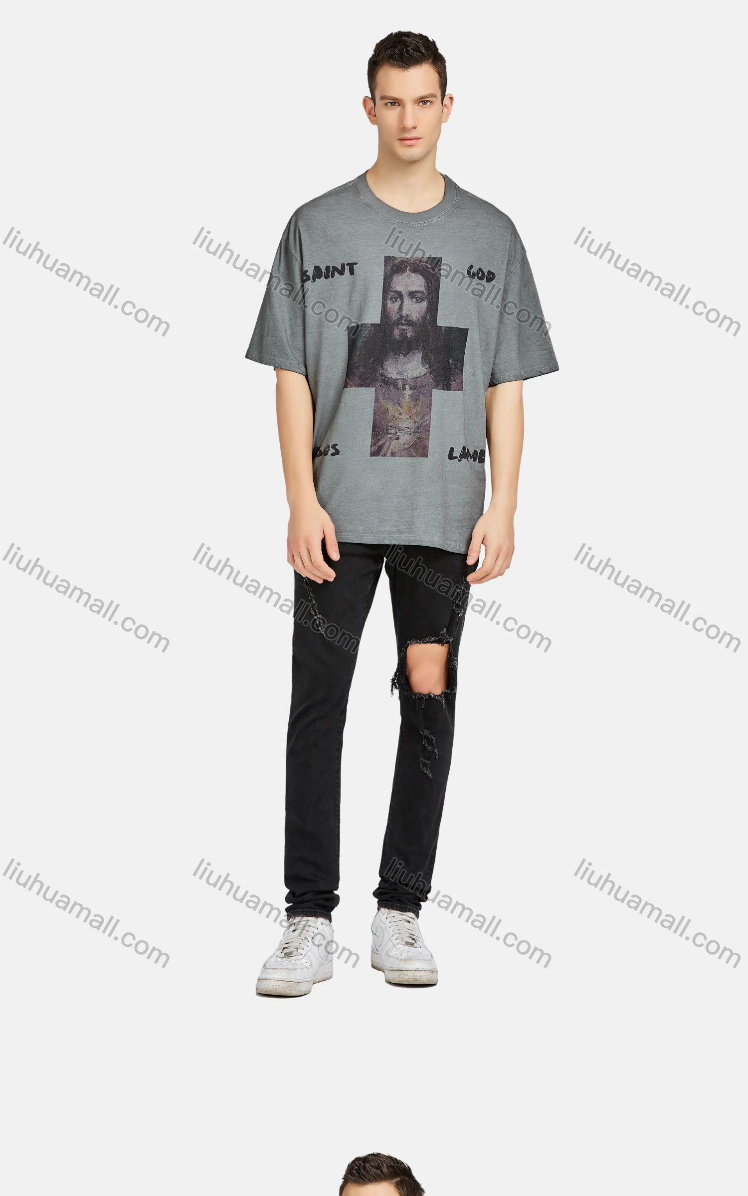 Wholesale Men's Hip Hop Crew Neck Short Sleeve Loose Fit Graphic Letter T-shirt - Liuhuamall