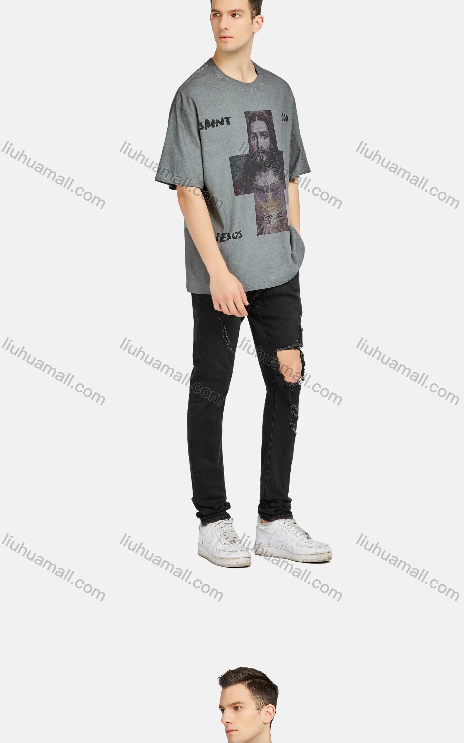 Wholesale Men's Hip Hop Crew Neck Short Sleeve Loose Fit Graphic Letter T-shirt - Liuhuamall