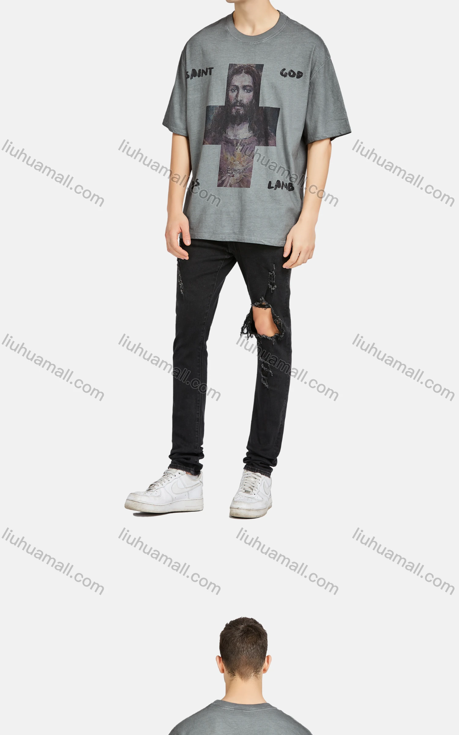 Wholesale Men's Hip Hop Crew Neck Short Sleeve Loose Fit Graphic Letter T-shirt - Liuhuamall