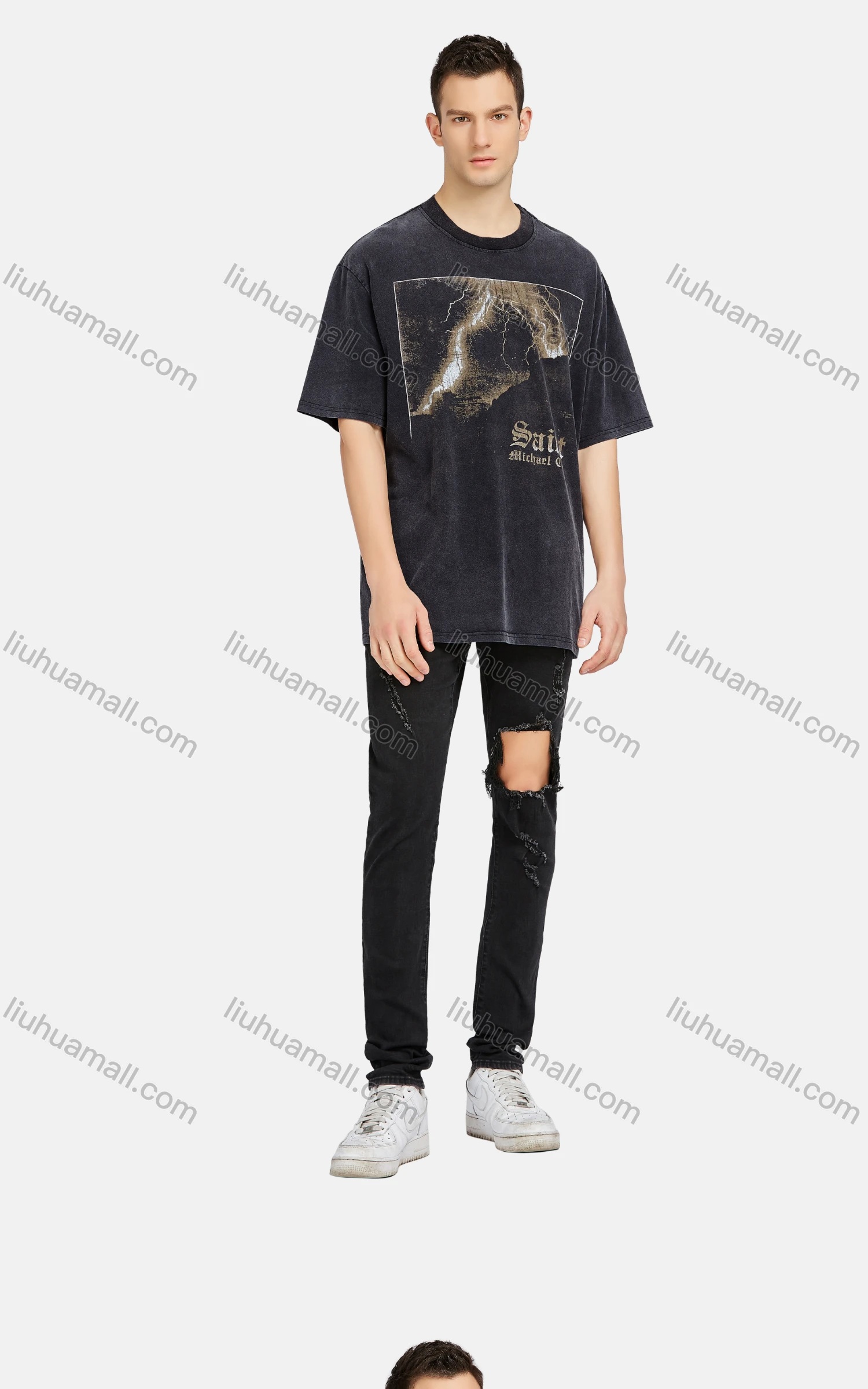 Wholesale Men's Hip Hop Crew Neck Short Sleeve Loose Fit Graphic Letter T-shirt - Liuhuamall