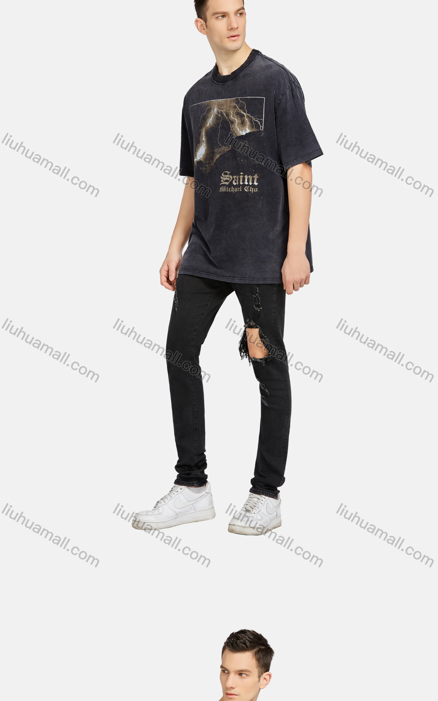 Wholesale Men's Hip Hop Crew Neck Short Sleeve Loose Fit Graphic Letter T-shirt - Liuhuamall
