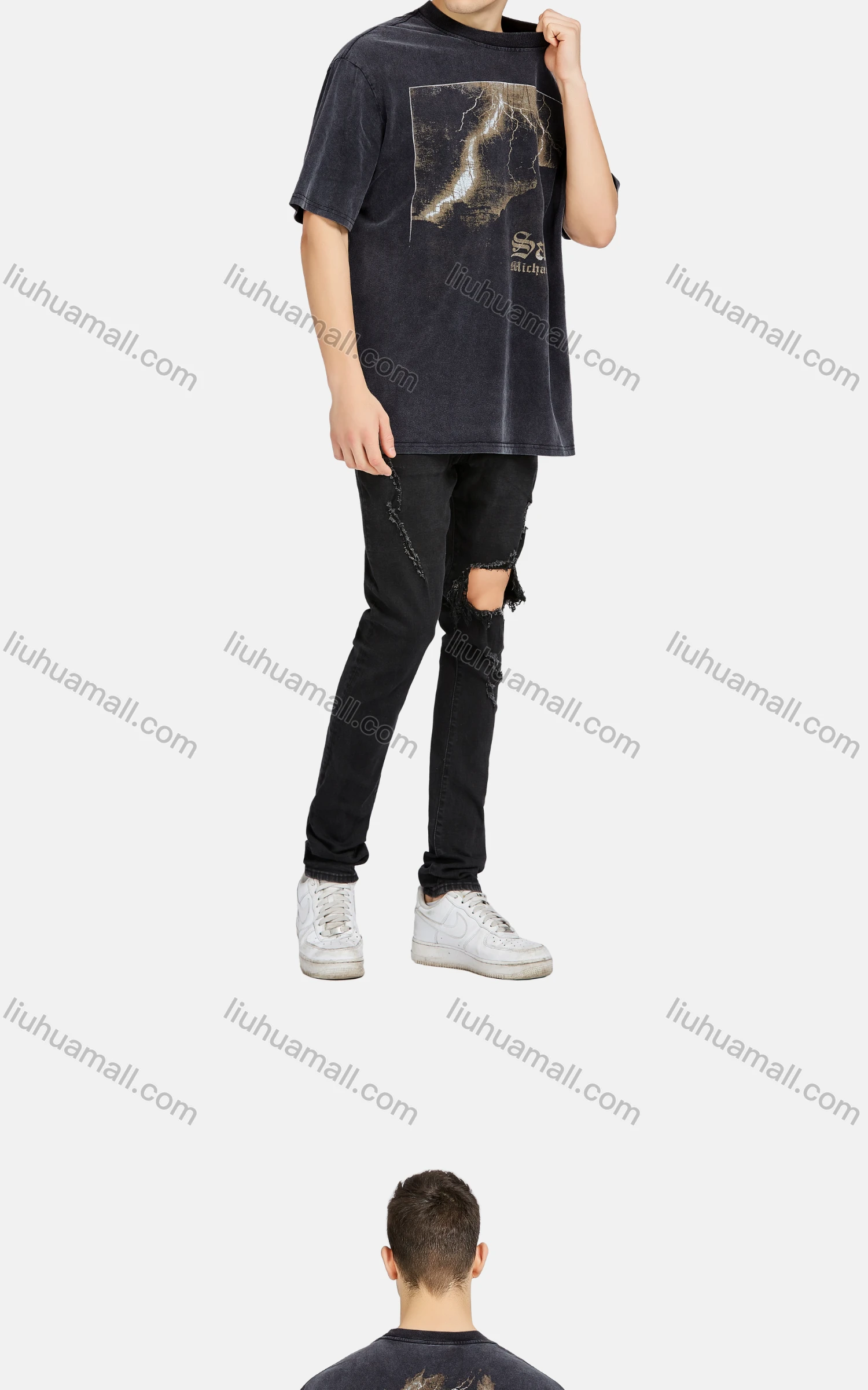 Wholesale Men's Hip Hop Crew Neck Short Sleeve Loose Fit Graphic Letter T-shirt - Liuhuamall