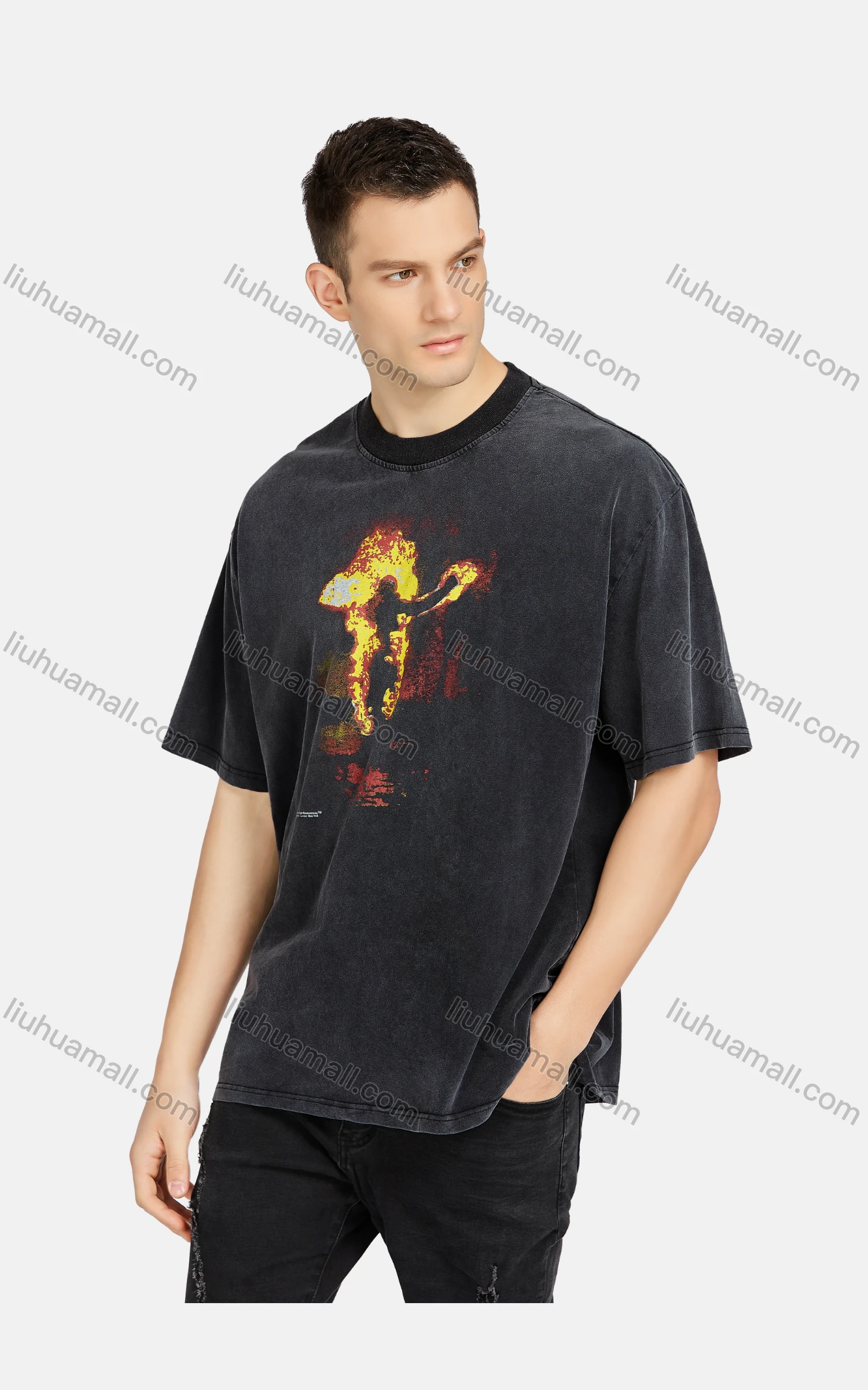 Wholesale Men's Hip Hop Crew Neck Short Sleeve Loose Fit Graphic T-shirt - Liuhuamall
