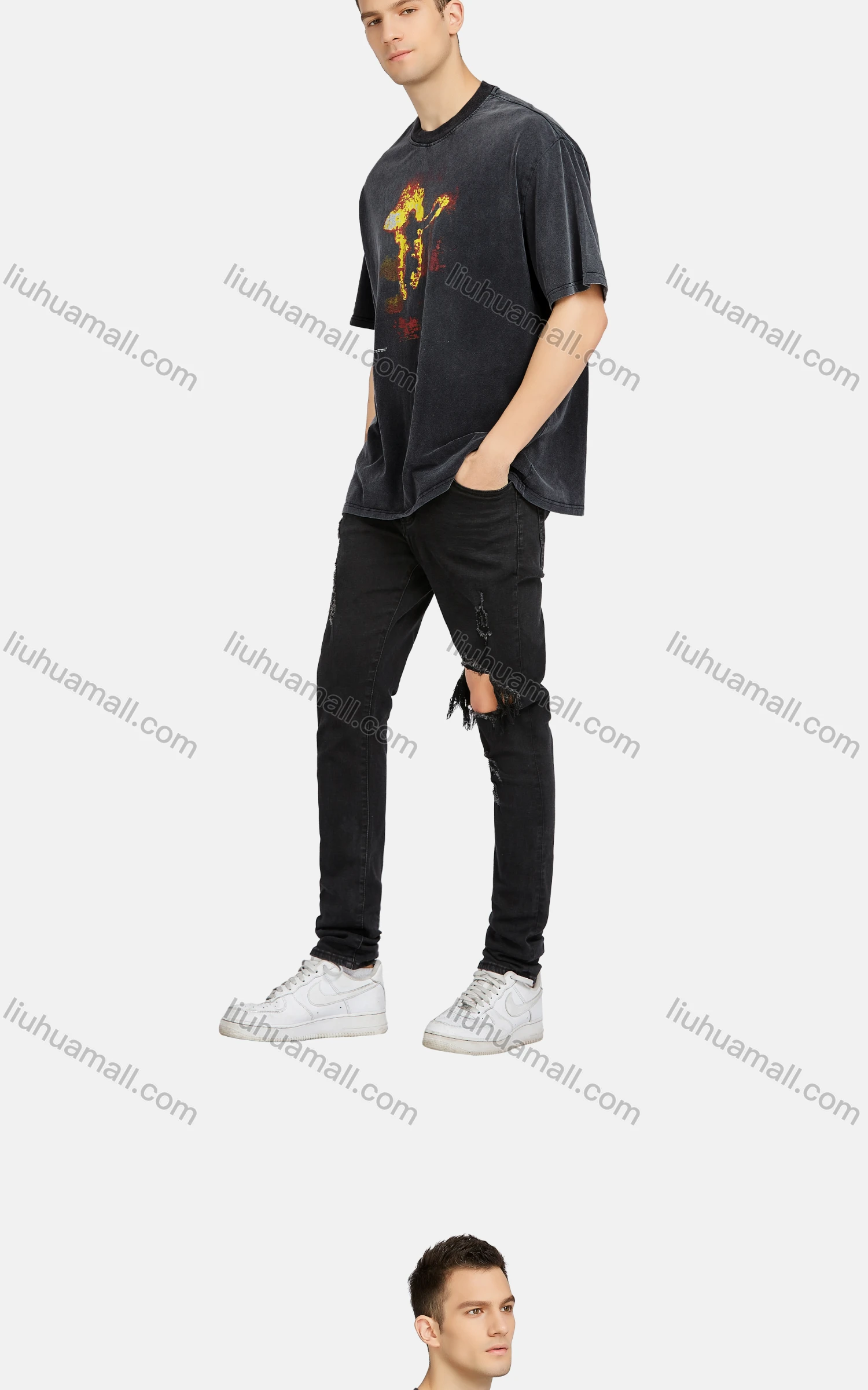Wholesale Men's Hip Hop Crew Neck Short Sleeve Loose Fit Graphic T-shirt - Liuhuamall