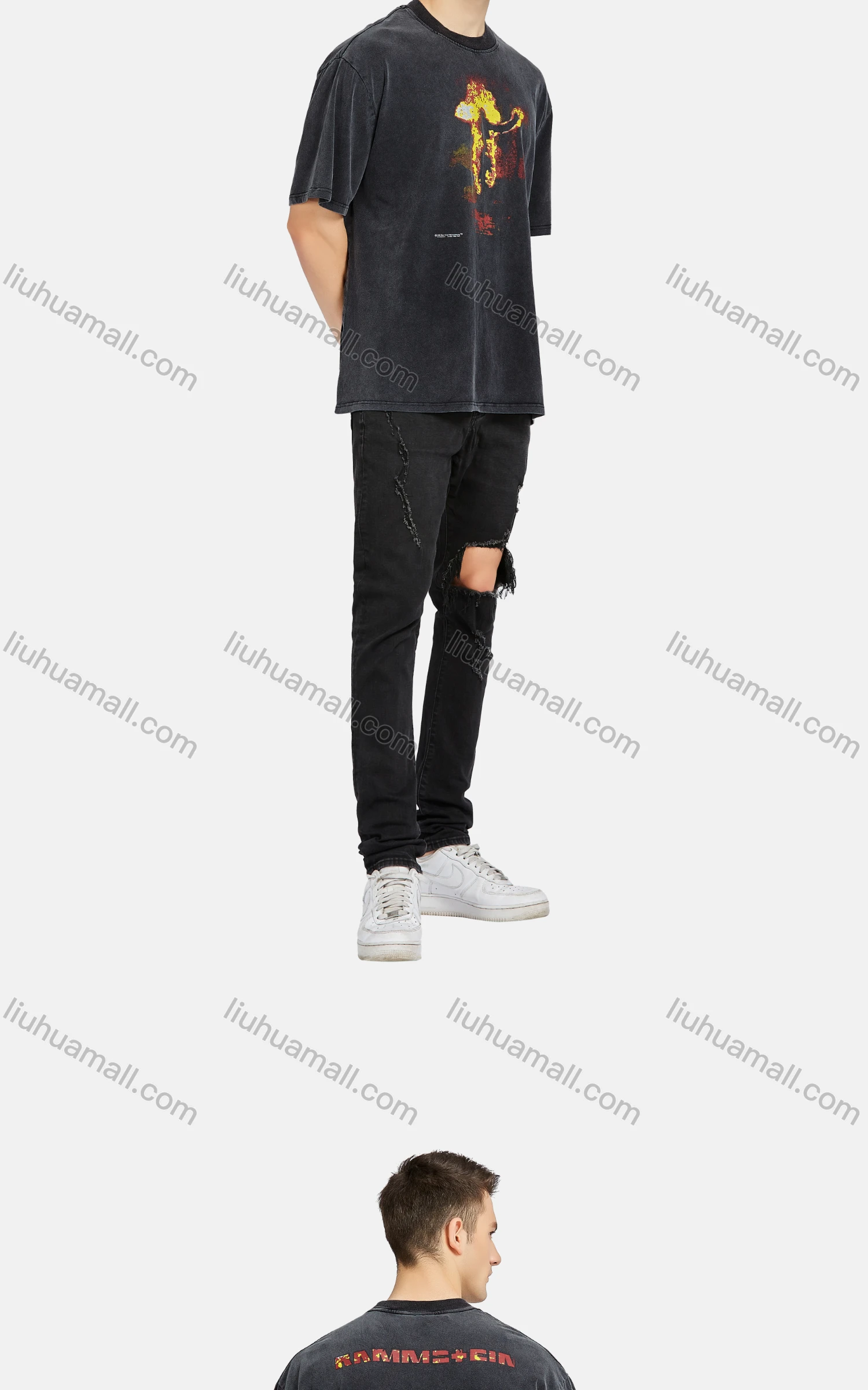 Wholesale Men's Hip Hop Crew Neck Short Sleeve Loose Fit Graphic T-shirt - Liuhuamall