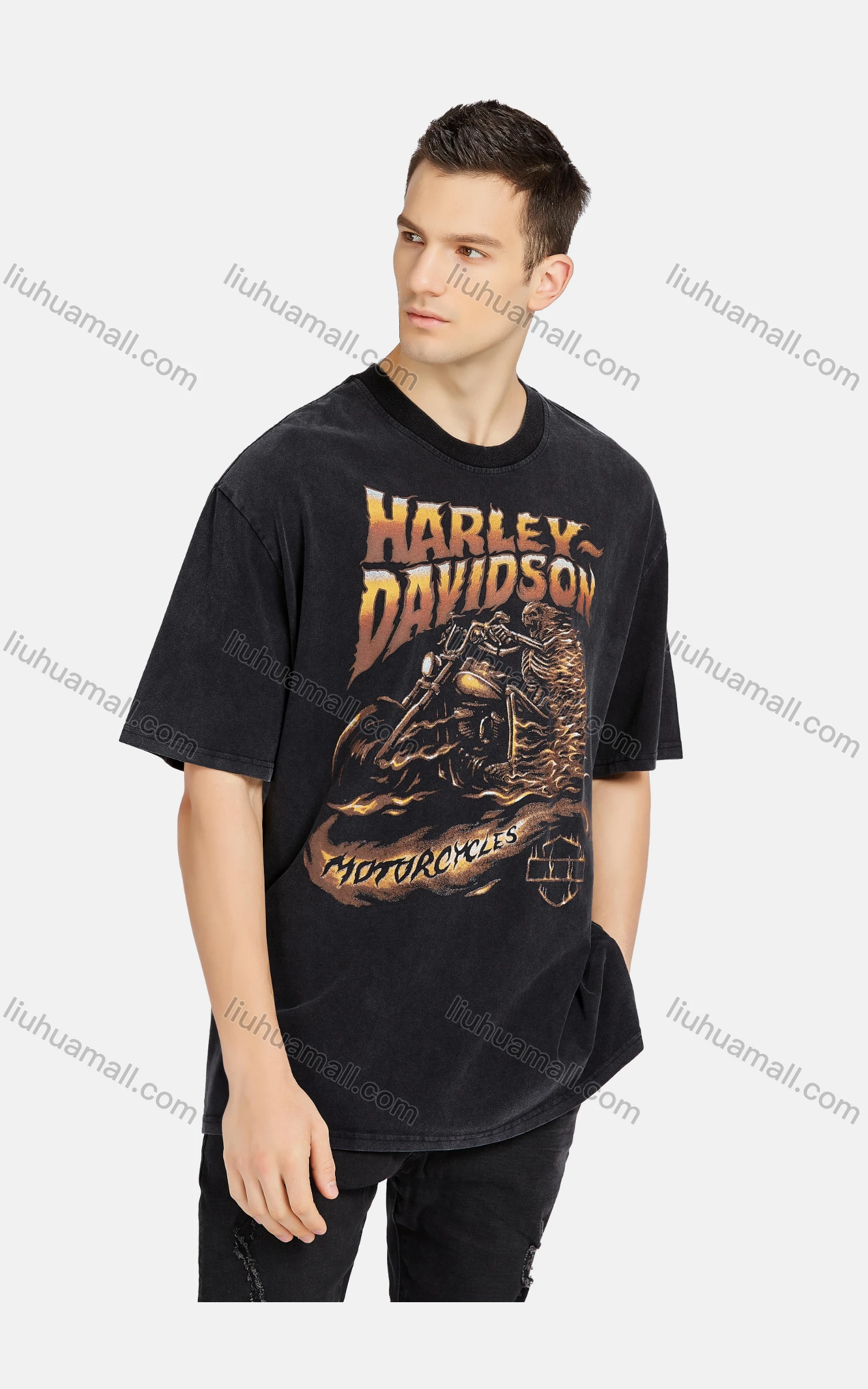 Wholesale Men's Hip Hop Crew Neck Short Sleeve Loose Fit Graphic Letter T-shirt - Liuhuamall