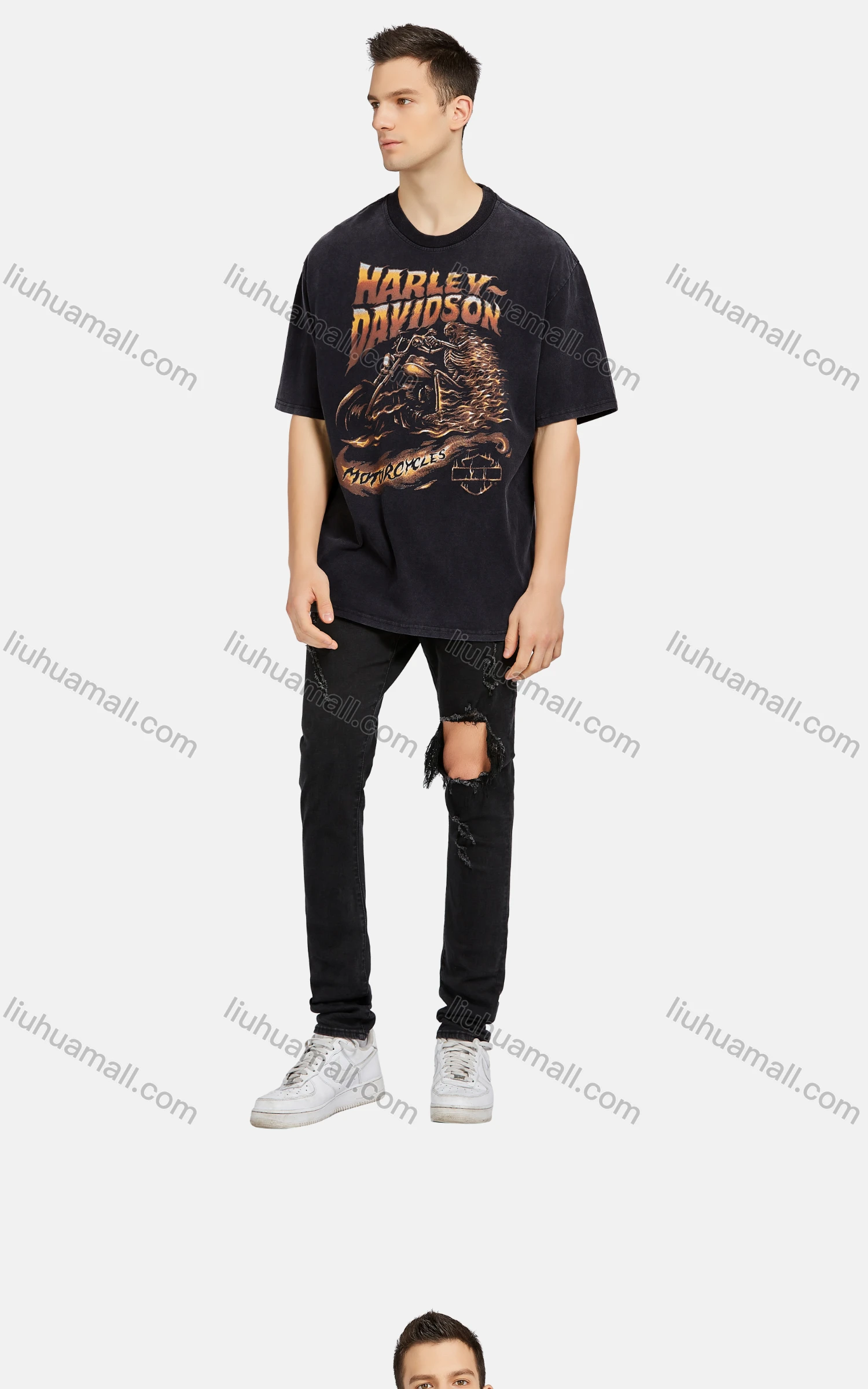 Wholesale Men's Hip Hop Crew Neck Short Sleeve Loose Fit Graphic Letter T-shirt - Liuhuamall