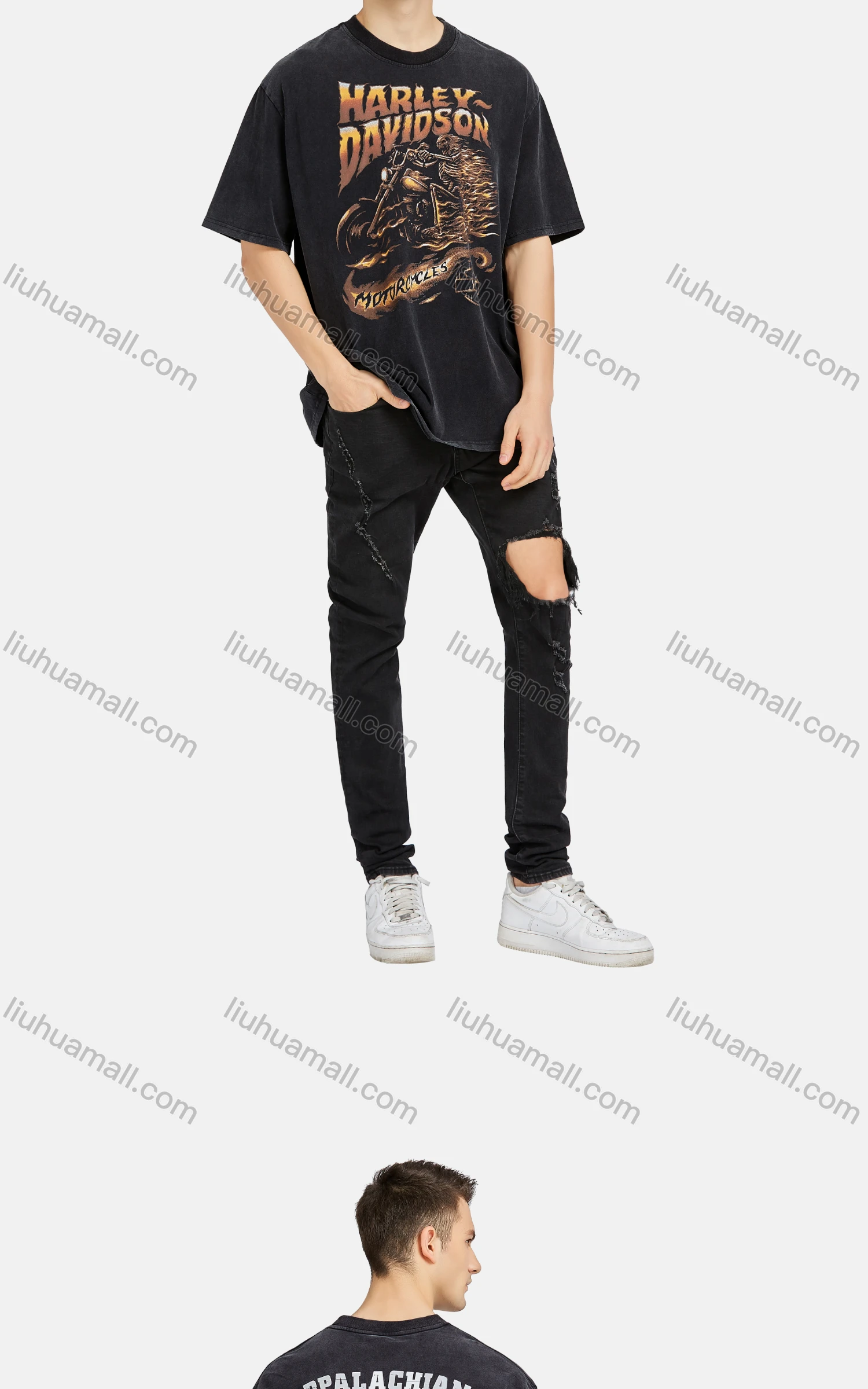 Wholesale Men's Hip Hop Crew Neck Short Sleeve Loose Fit Graphic Letter T-shirt - Liuhuamall