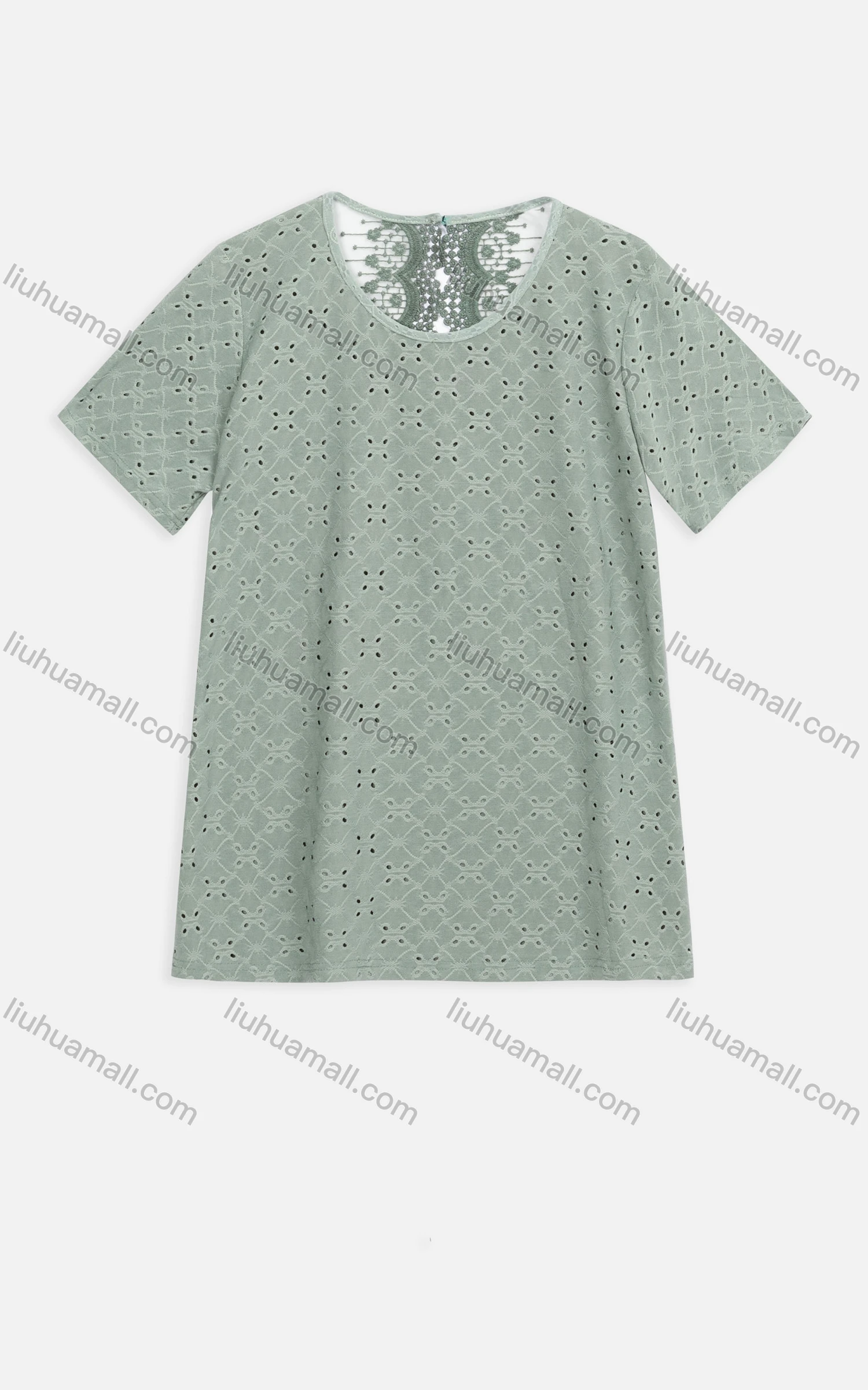 Wholesale Women's Casual Plain Crew Neck Mesh Guipure Lace Embroidered Blouse 2301# - Liuhuamall