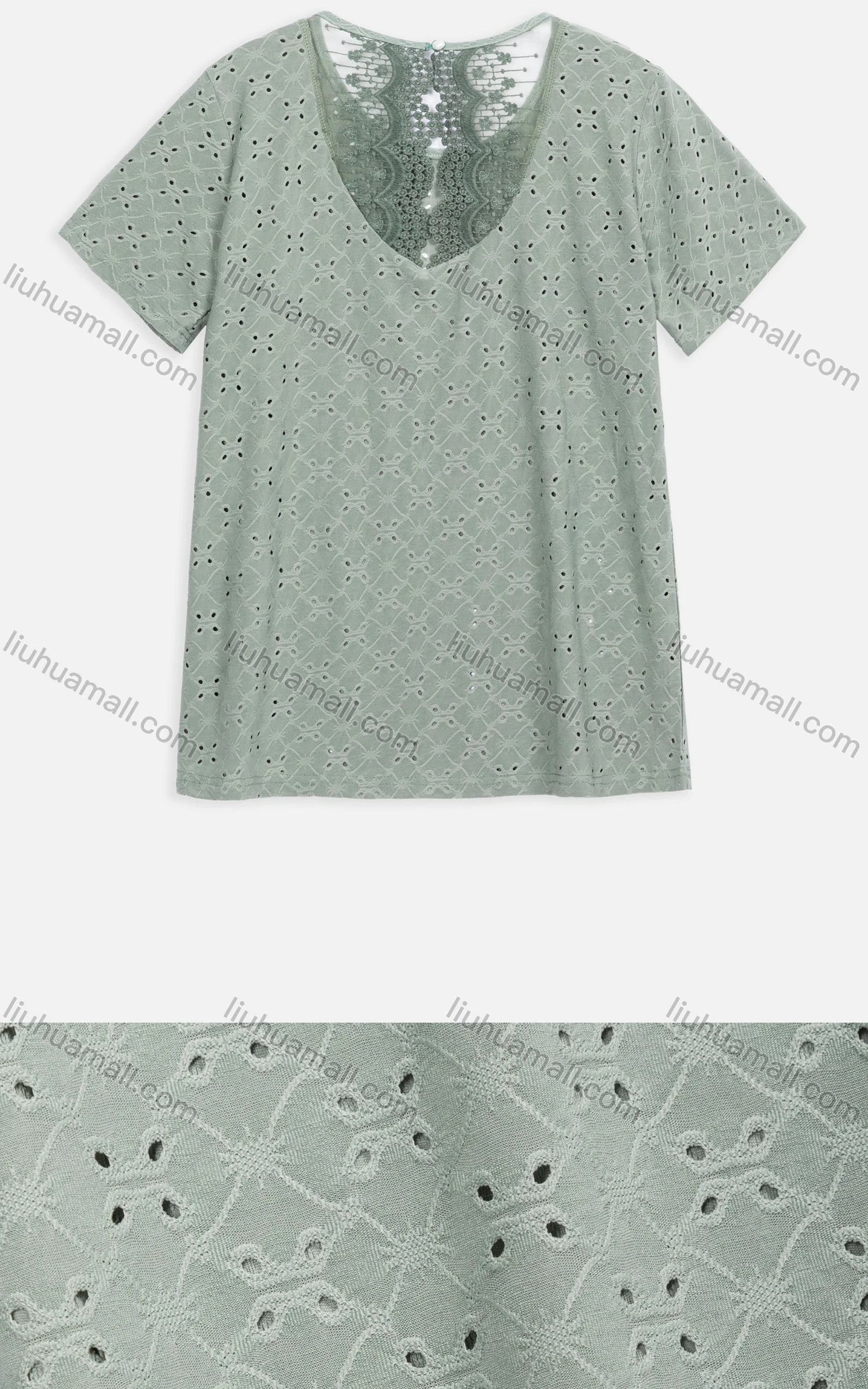 Wholesale Women's Casual Plain Crew Neck Mesh Guipure Lace Embroidered Blouse 2301# - Liuhuamall