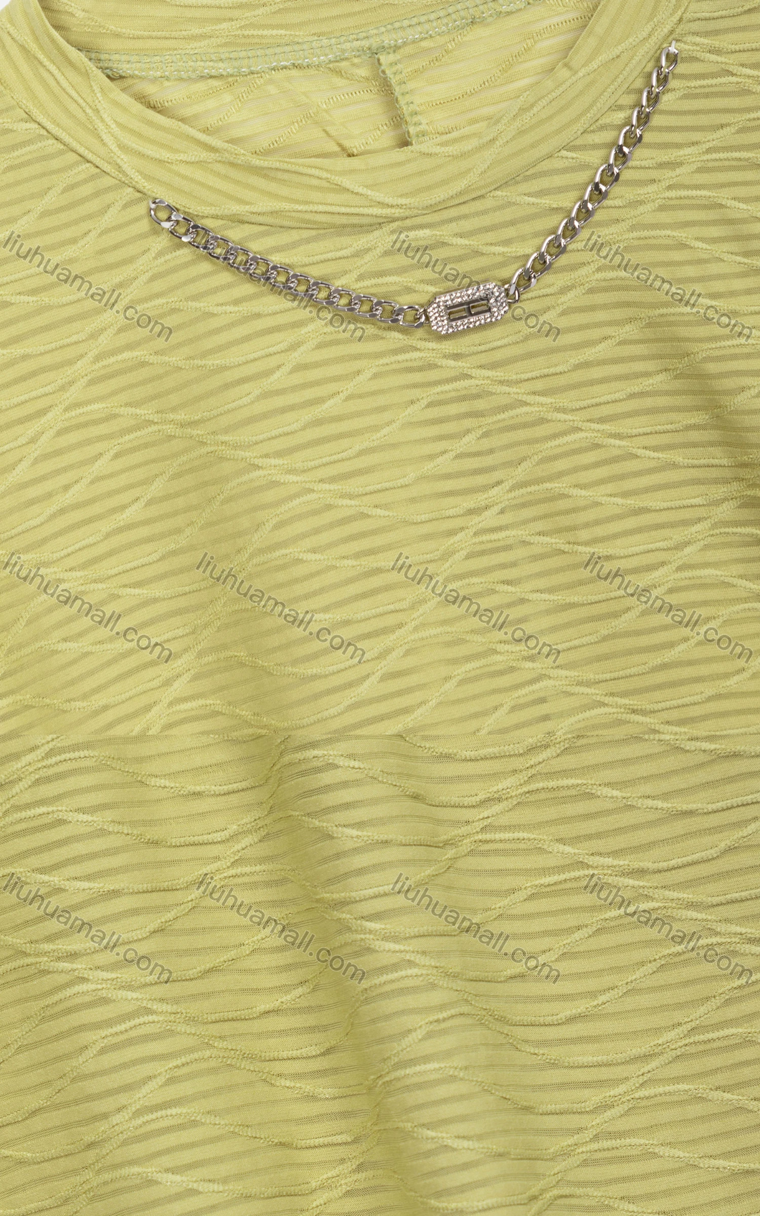 Wholesale Women's Casual Chain Decor Crew Neck Striped Embroidered Blouse 2303# - Liuhuamall