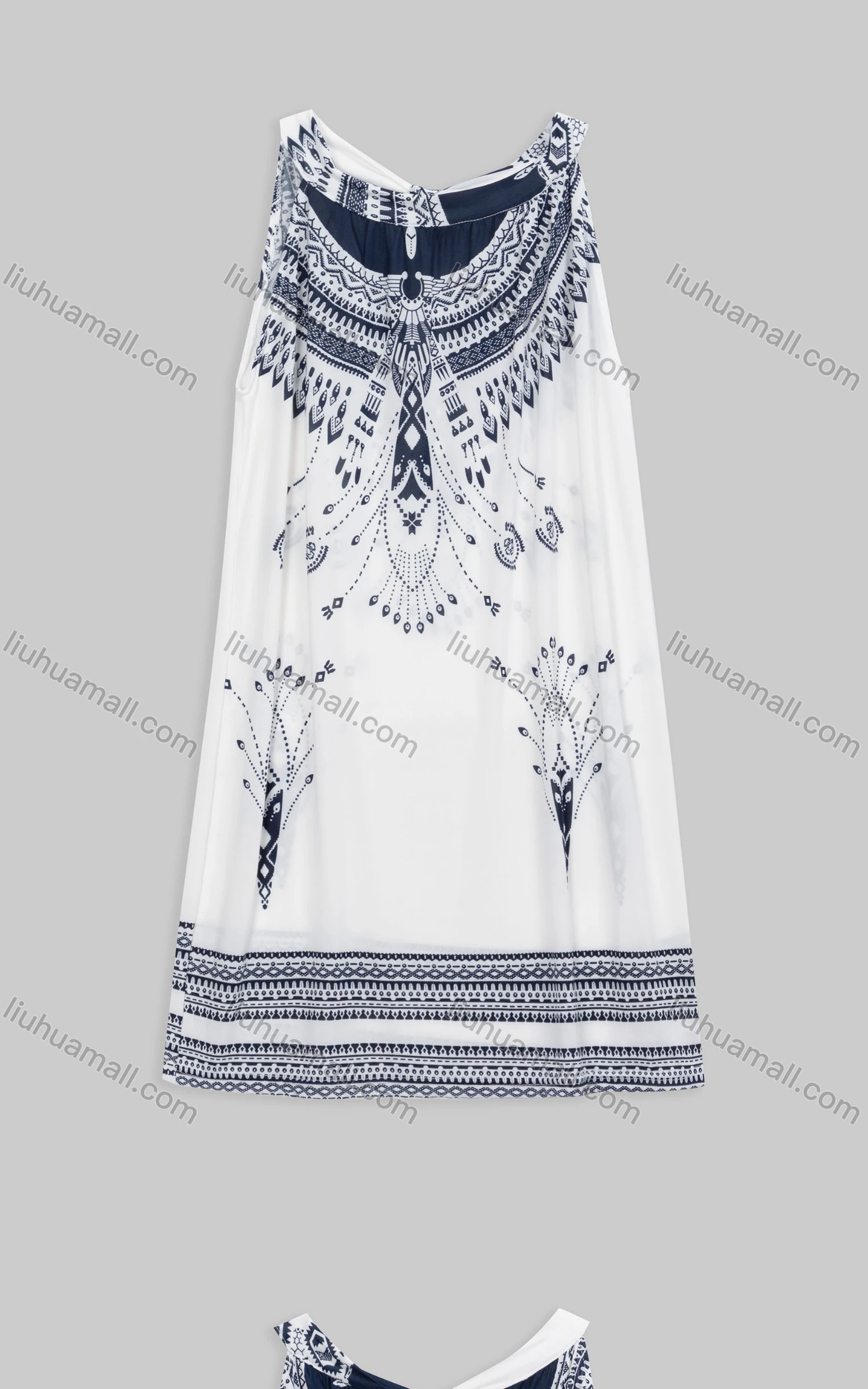 Wholesale Women's Vintage Folk Art Crew Neck Tie Back Tank Dress 2305# - Liuhuamall