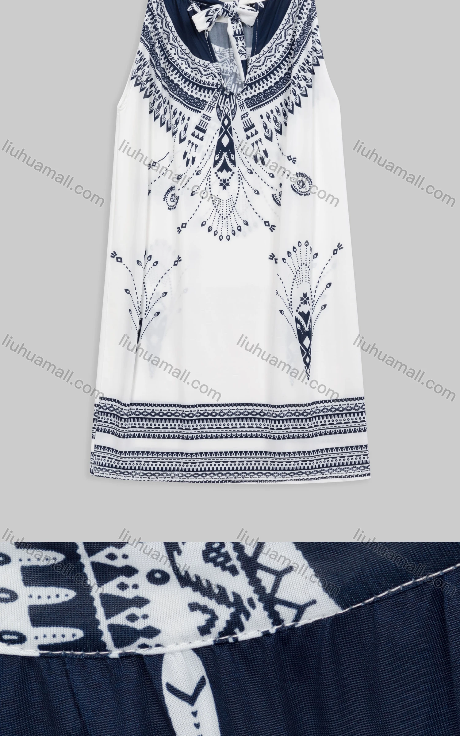 Wholesale Women's Vintage Folk Art Crew Neck Tie Back Tank Dress 2305# - Liuhuamall