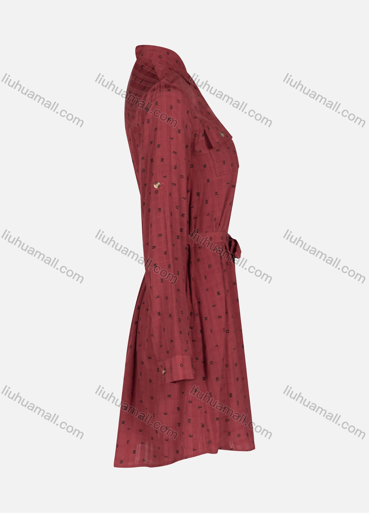 Wholesale Women's Casual Letter Print Collared Buttons Down Long Sleeve Flap Pockets Short Shirt Dress With Belt A1806# - Liuhuamall