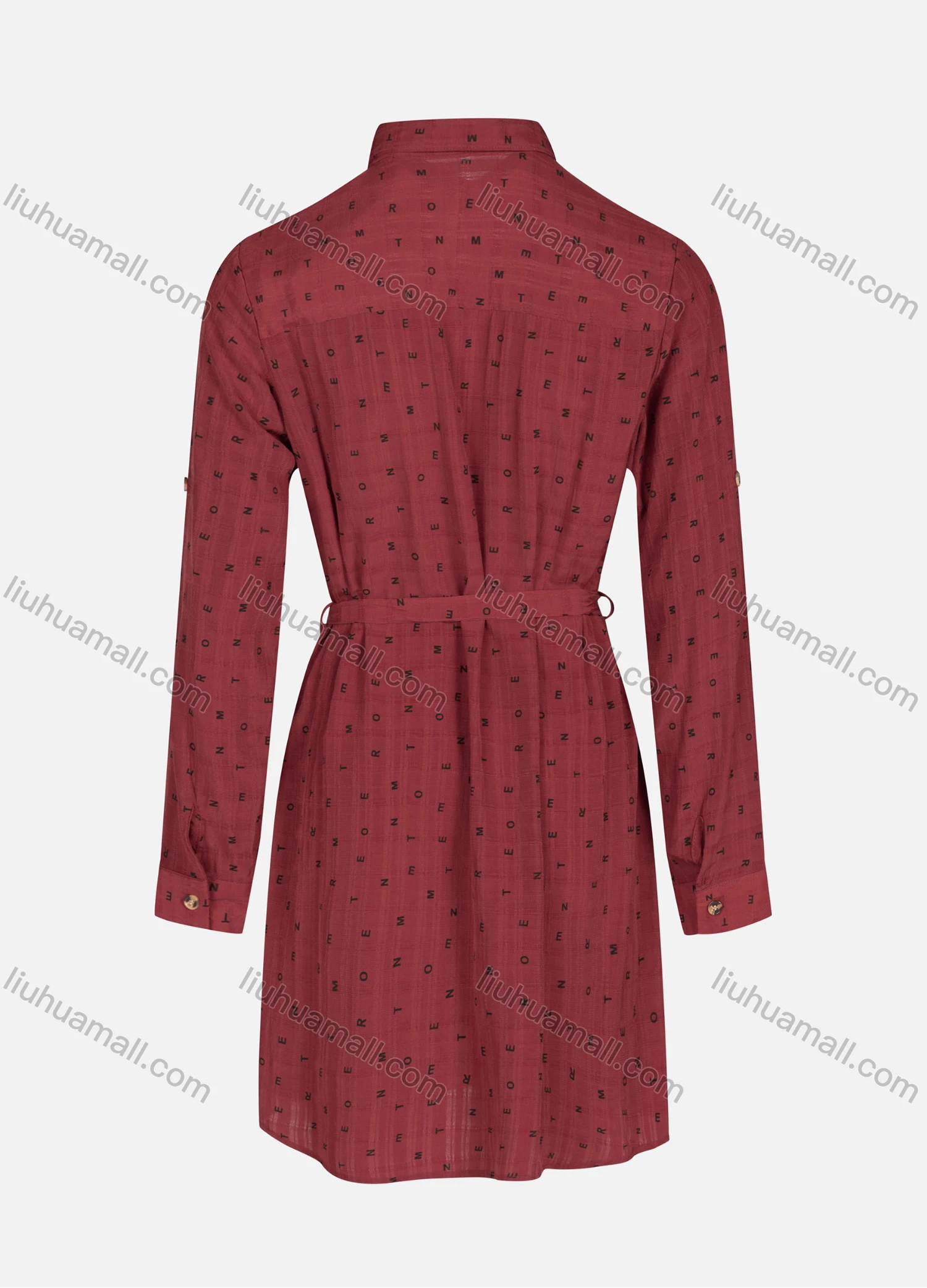 Wholesale Women's Casual Letter Print Collared Buttons Down Long Sleeve Flap Pockets Short Shirt Dress With Belt A1806# - Liuhuamall