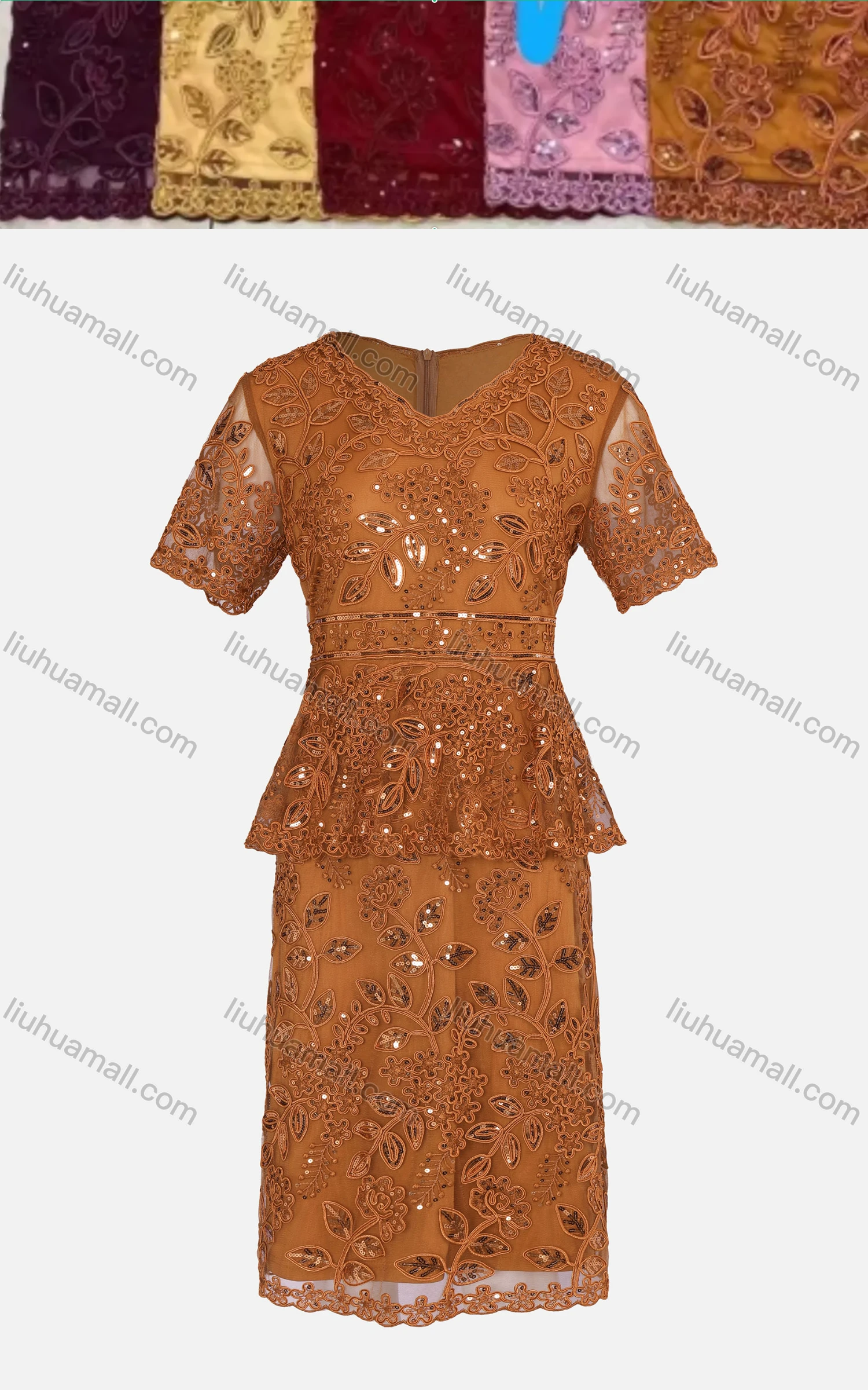 Wholesale Women's Glamorous Beaded Sequin Embroidered Floral Ruffle Trim Dress FDS1305# - Liuhuamall