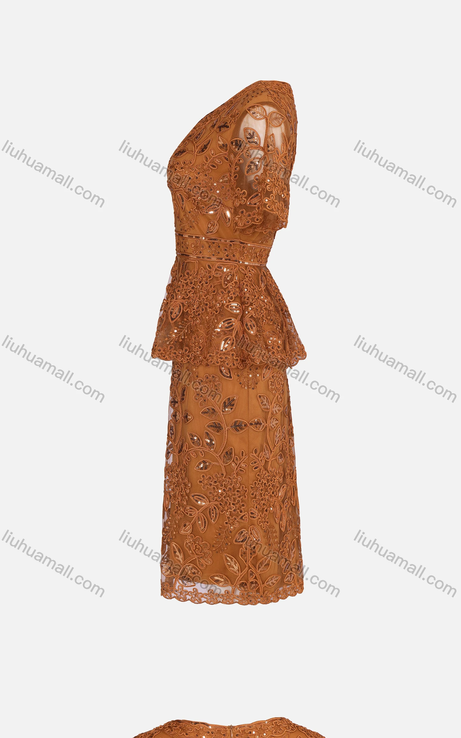 Wholesale Women's Glamorous Beaded Sequin Embroidered Floral Ruffle Trim Dress FDS1305# - Liuhuamall