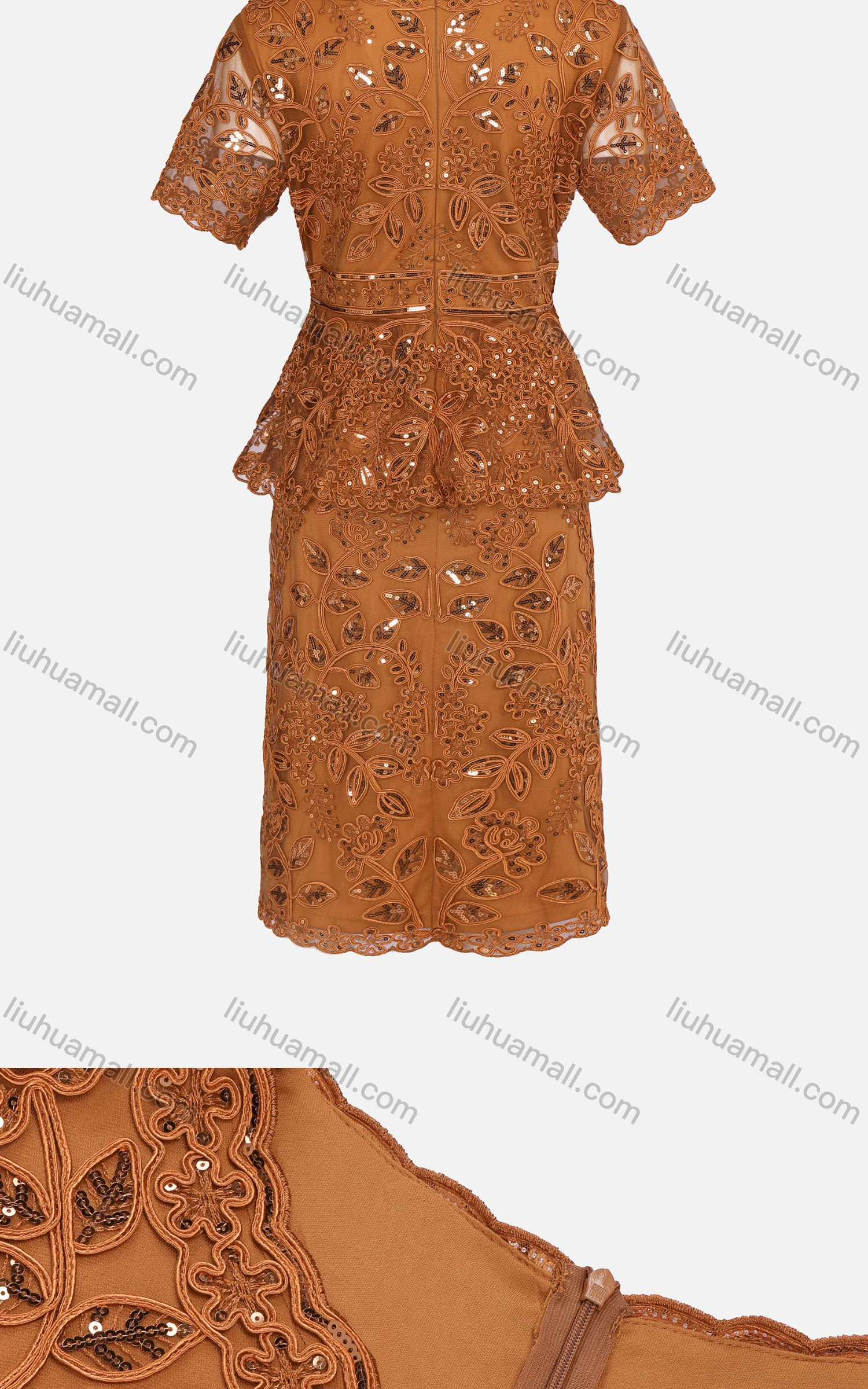 Wholesale Women's Glamorous Beaded Sequin Embroidered Floral Ruffle Trim Dress FDS1305# - Liuhuamall