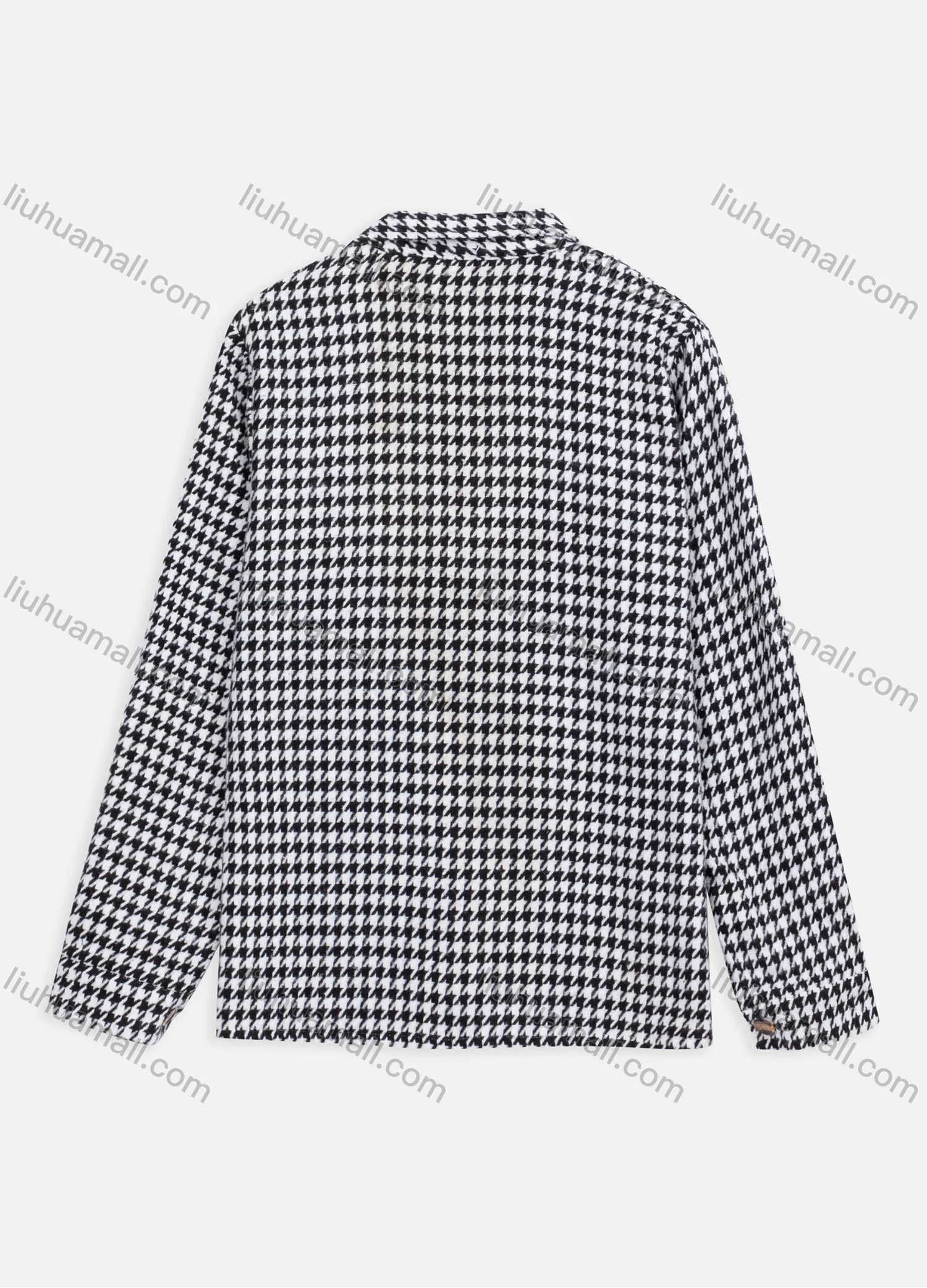 Wholesale Women's Casual Houndstooth Print Lapel Long Sleeve Buttons Down Flap Pockets Shirt Jacket 6105# - Liuhuamall