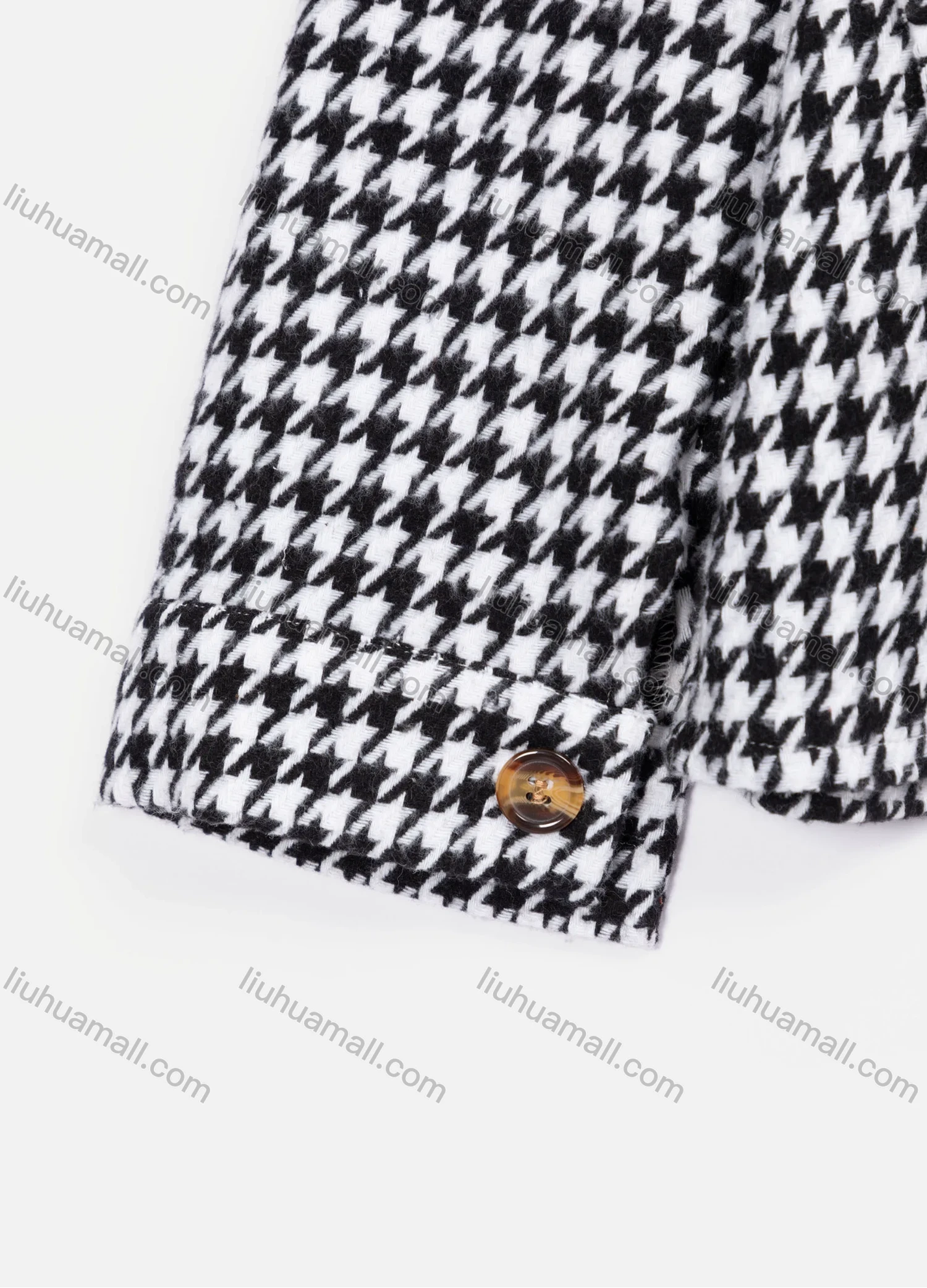 Wholesale Women's Casual Houndstooth Print Lapel Long Sleeve Buttons Down Flap Pockets Shirt Jacket 6105# - Liuhuamall