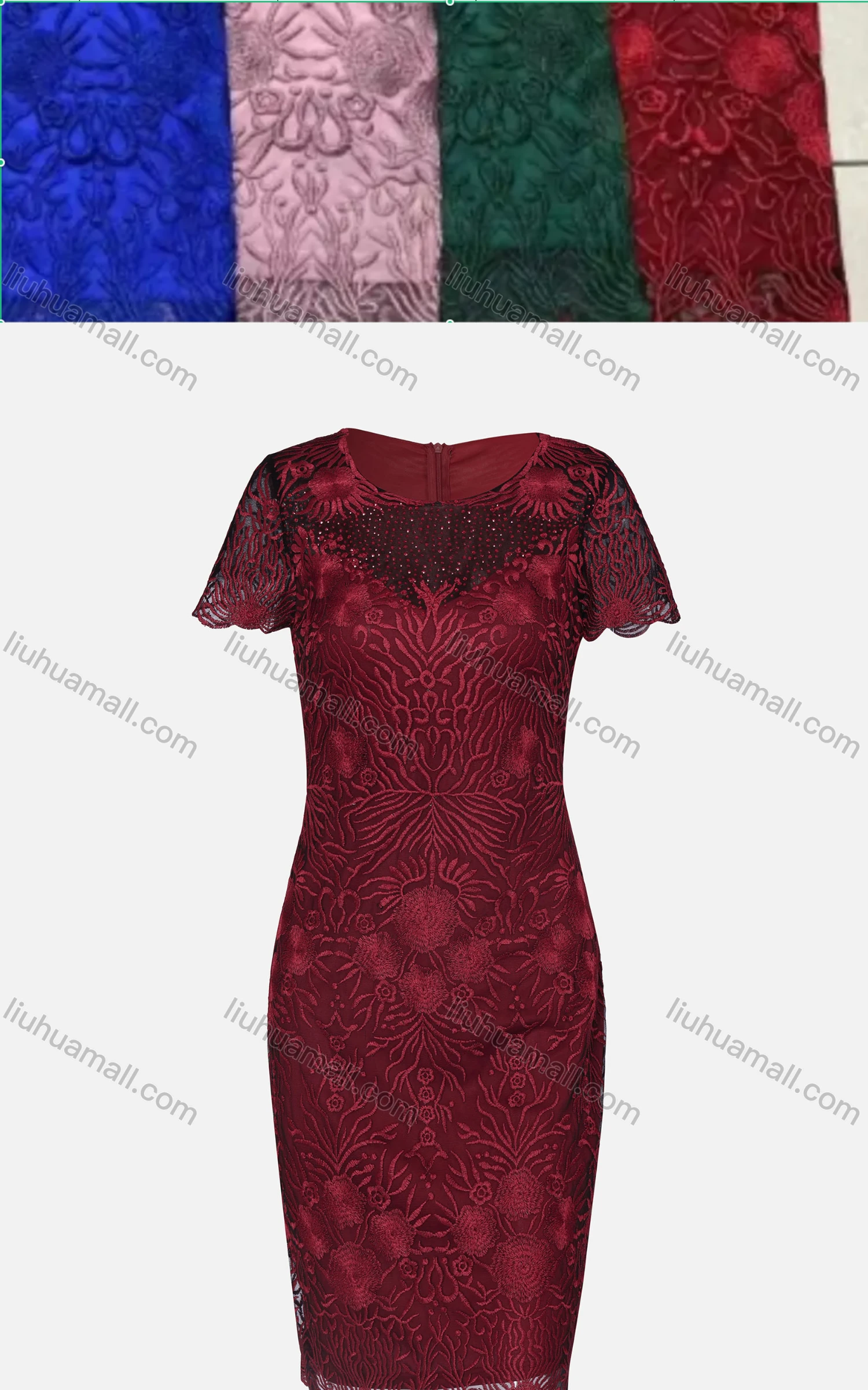 Wholesale Women's Glamorous Rhinestone Embroidered Floral Scalloped Trim Dress DS195# - Liuhuamall