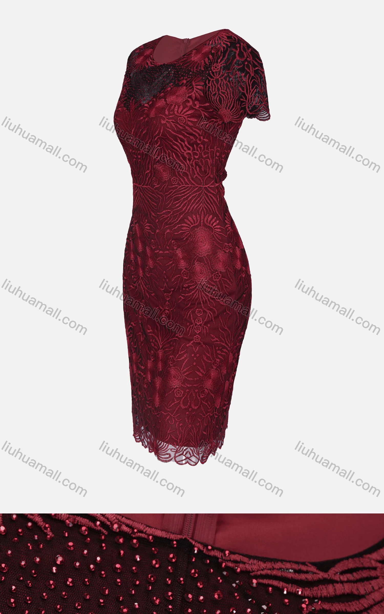 Wholesale Women's Glamorous Rhinestone Embroidered Floral Scalloped Trim Dress DS195# - Liuhuamall