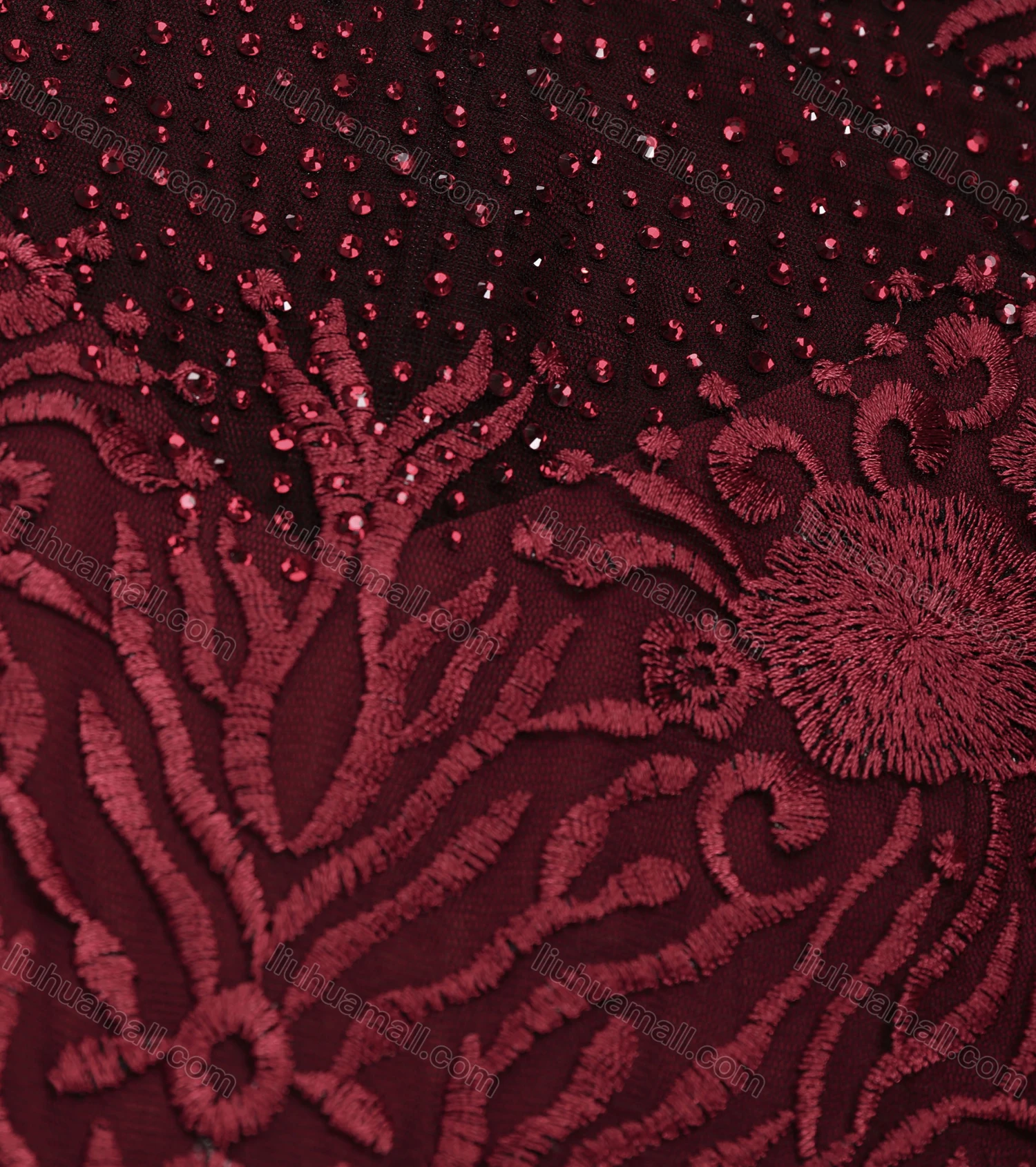 Wholesale Women's Glamorous Rhinestone Embroidered Floral Scalloped Trim Dress DS195# - Liuhuamall