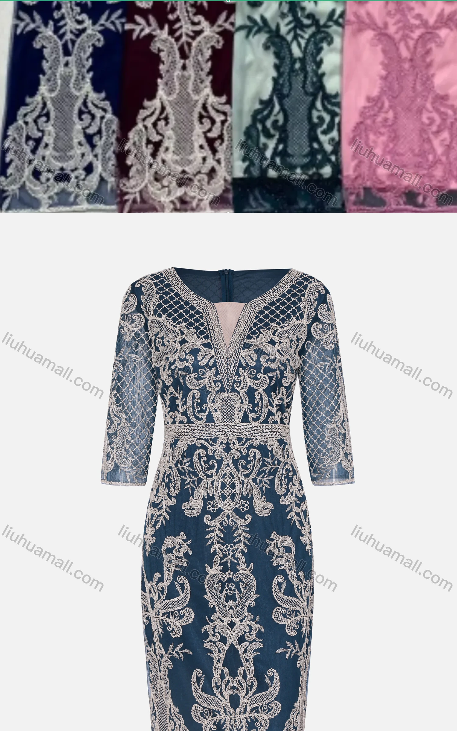 Wholesale Women's Glamorous Notched Embroidered Floral High Waist Dress V004# - Liuhuamall
