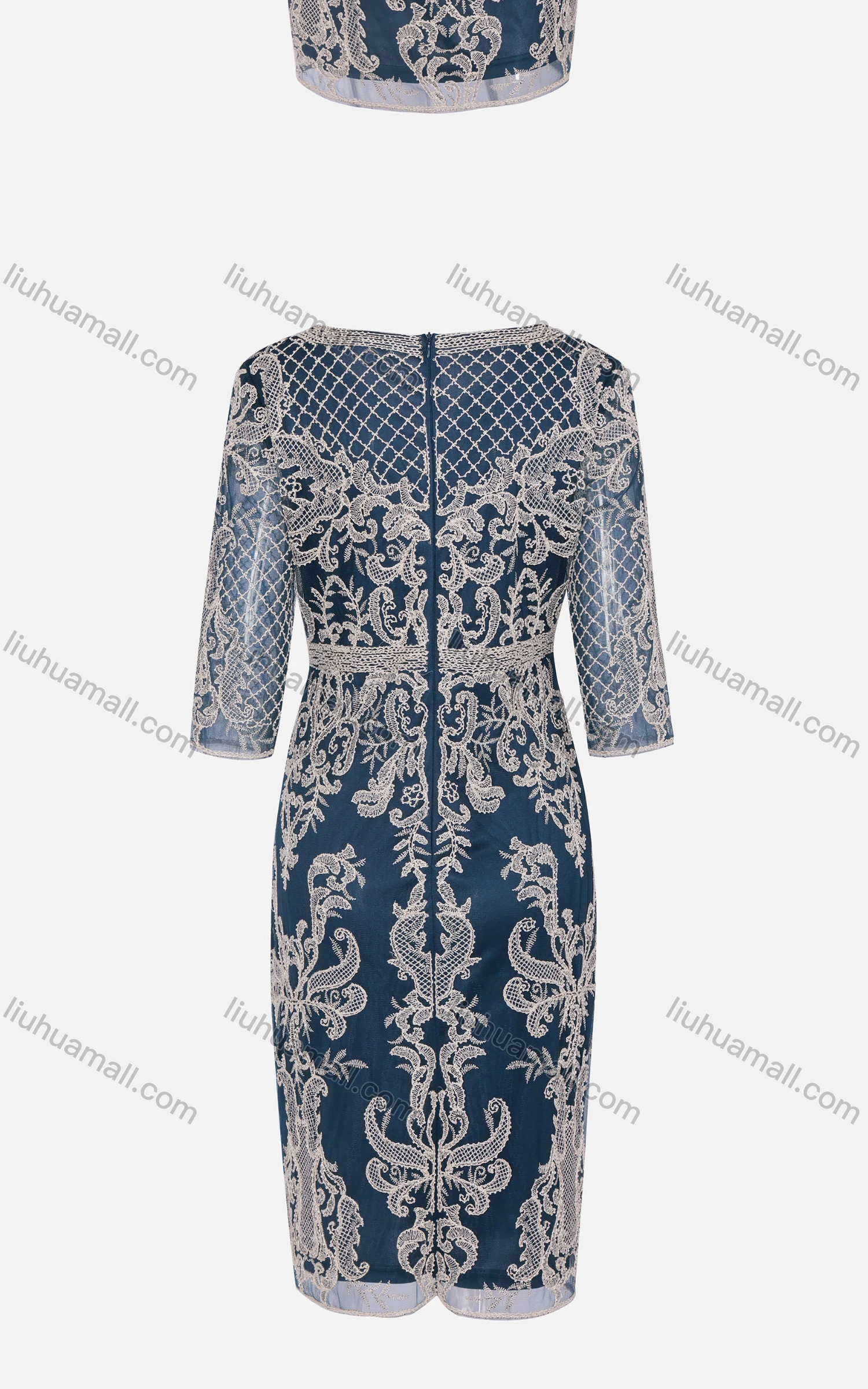 Wholesale Women's Glamorous Notched Embroidered Floral High Waist Dress V004# - Liuhuamall