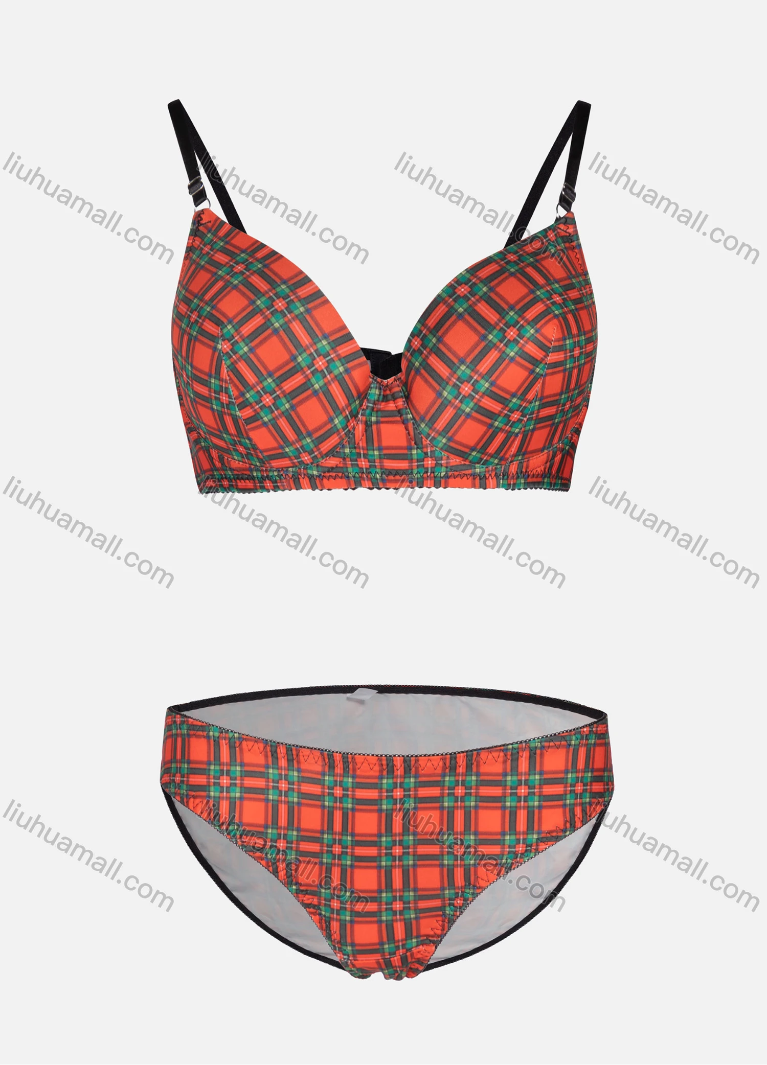 Wholesale Women's Plaid Print Adjustable Straps Bra & Pantie 2 Piece Set A3142# - Liuhuamall