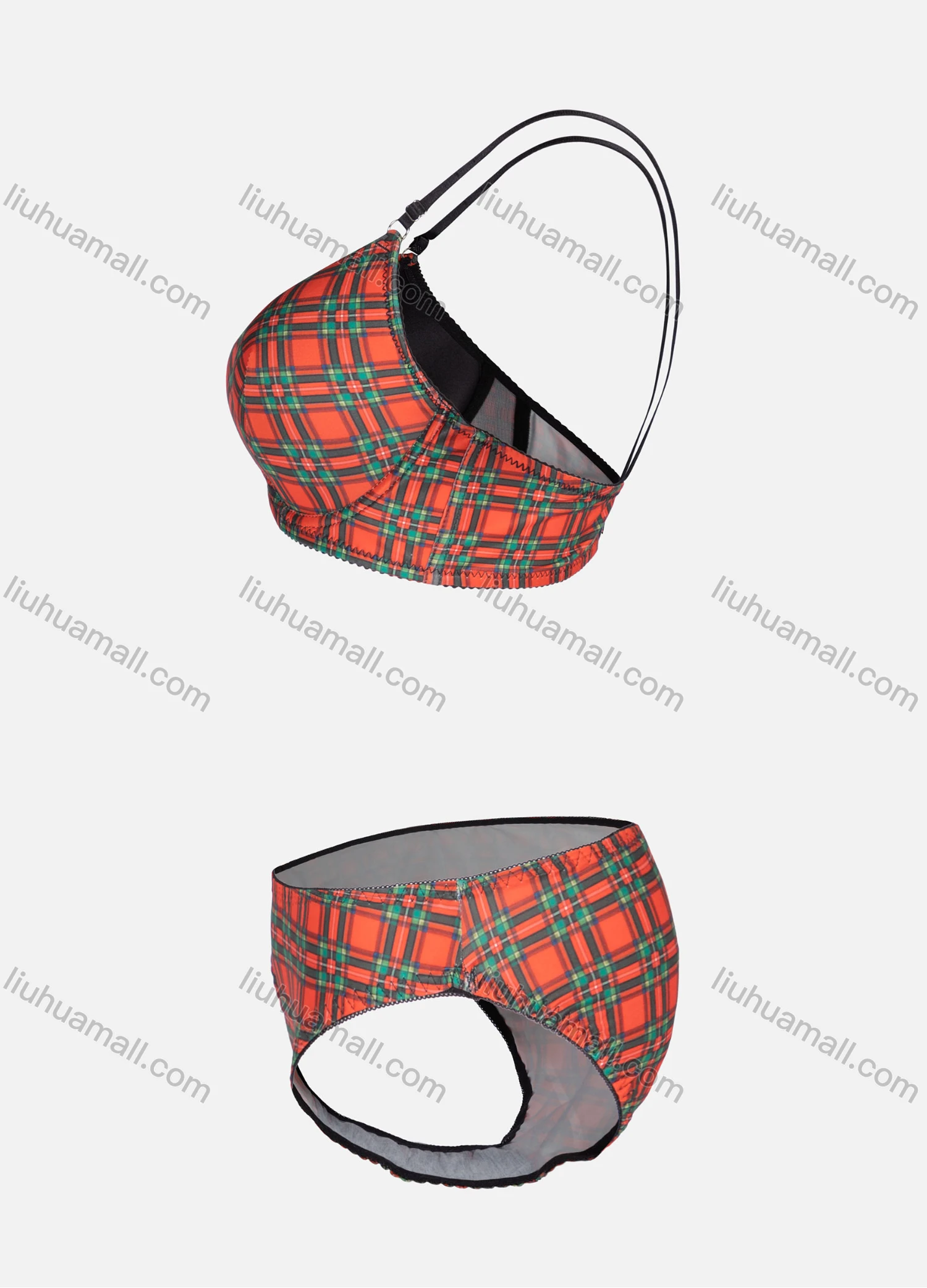 Wholesale Women's Plaid Print Adjustable Straps Bra & Pantie 2 Piece Set A3142# - Liuhuamall
