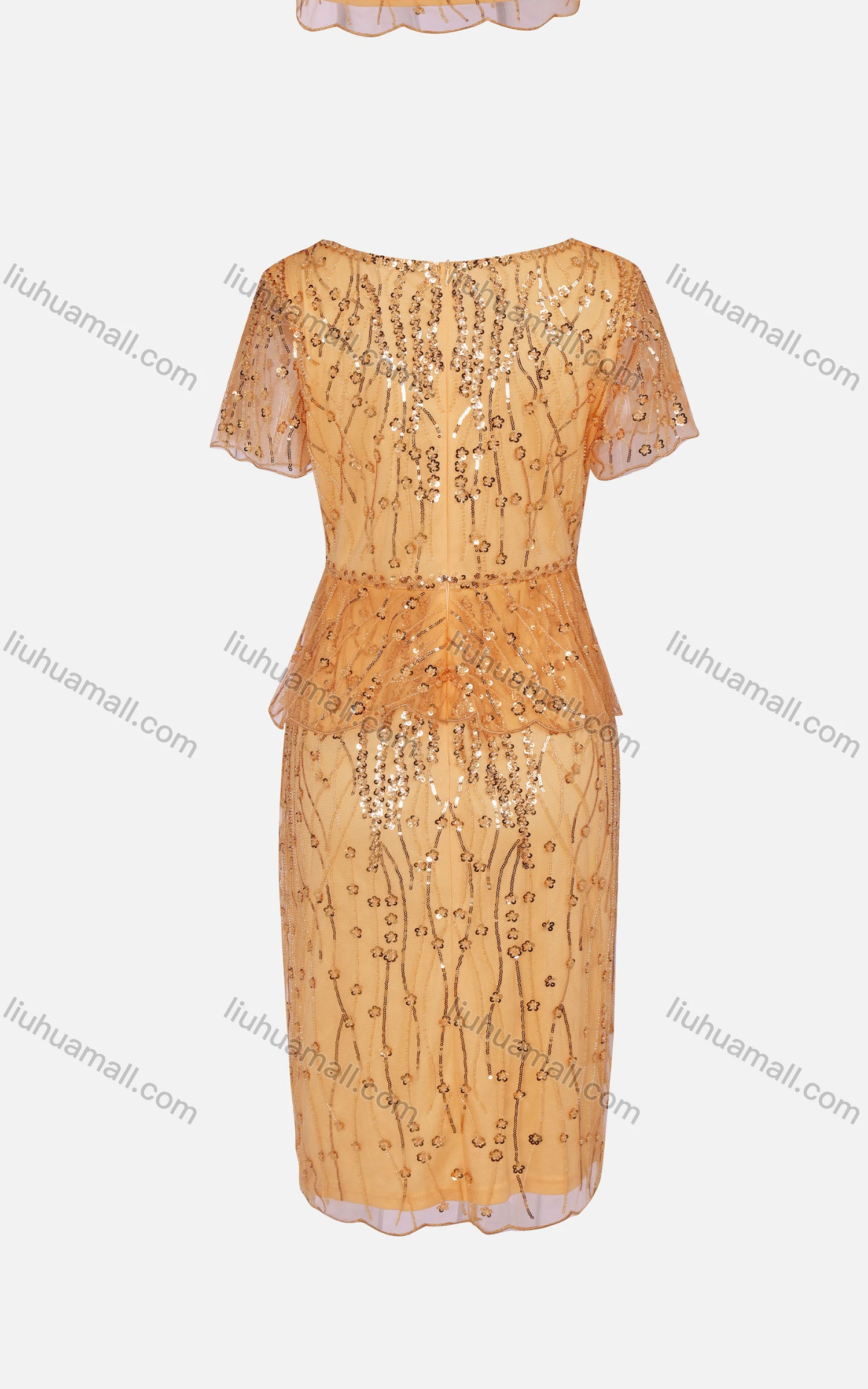 Wholesale Women's Glamorous Crew Neck Lace Trim Beaded Sequin High Waist Dress ZS1253# - Liuhuamall