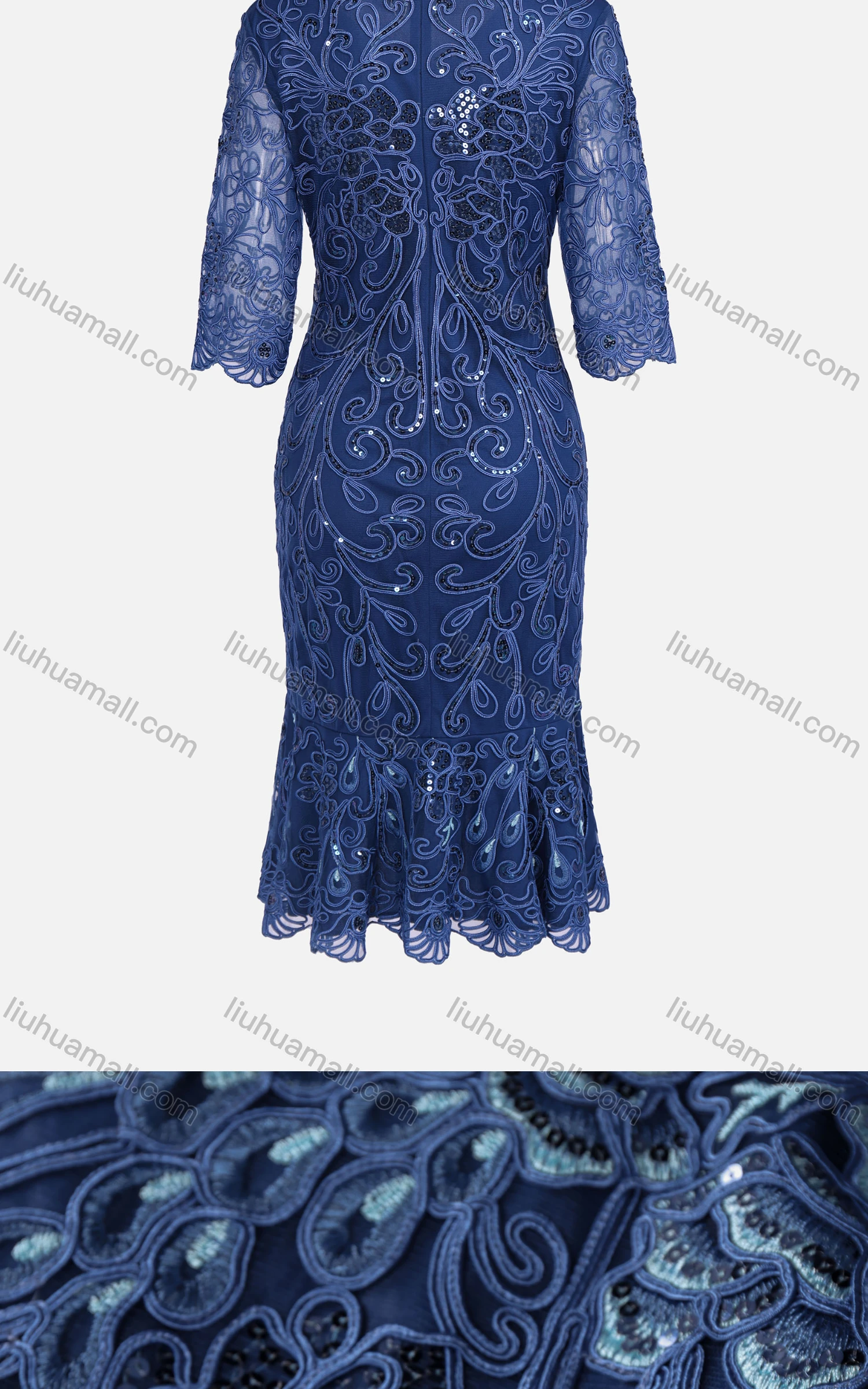 Wholesale Women's Glamorous V Neck Lace Trim Beaded Sequin High Waist Dress DF1306# - Liuhuamall